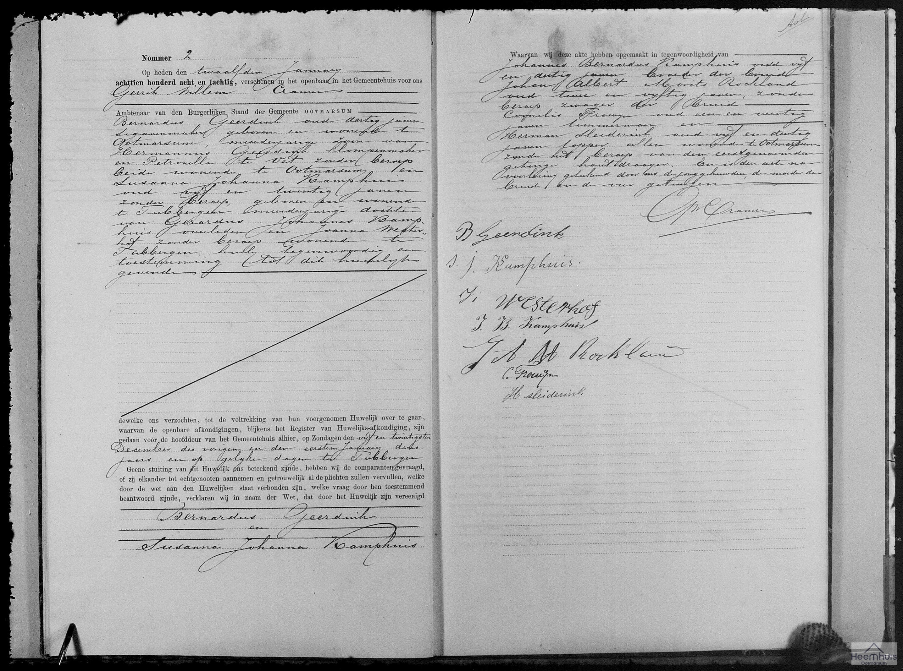 Huwelijksakte van Bernardus Geerdink en Susanna Johanna Kamphuis Huwelijksakte van Bernardus Geerdink en Susanna Johanna Kamphuis