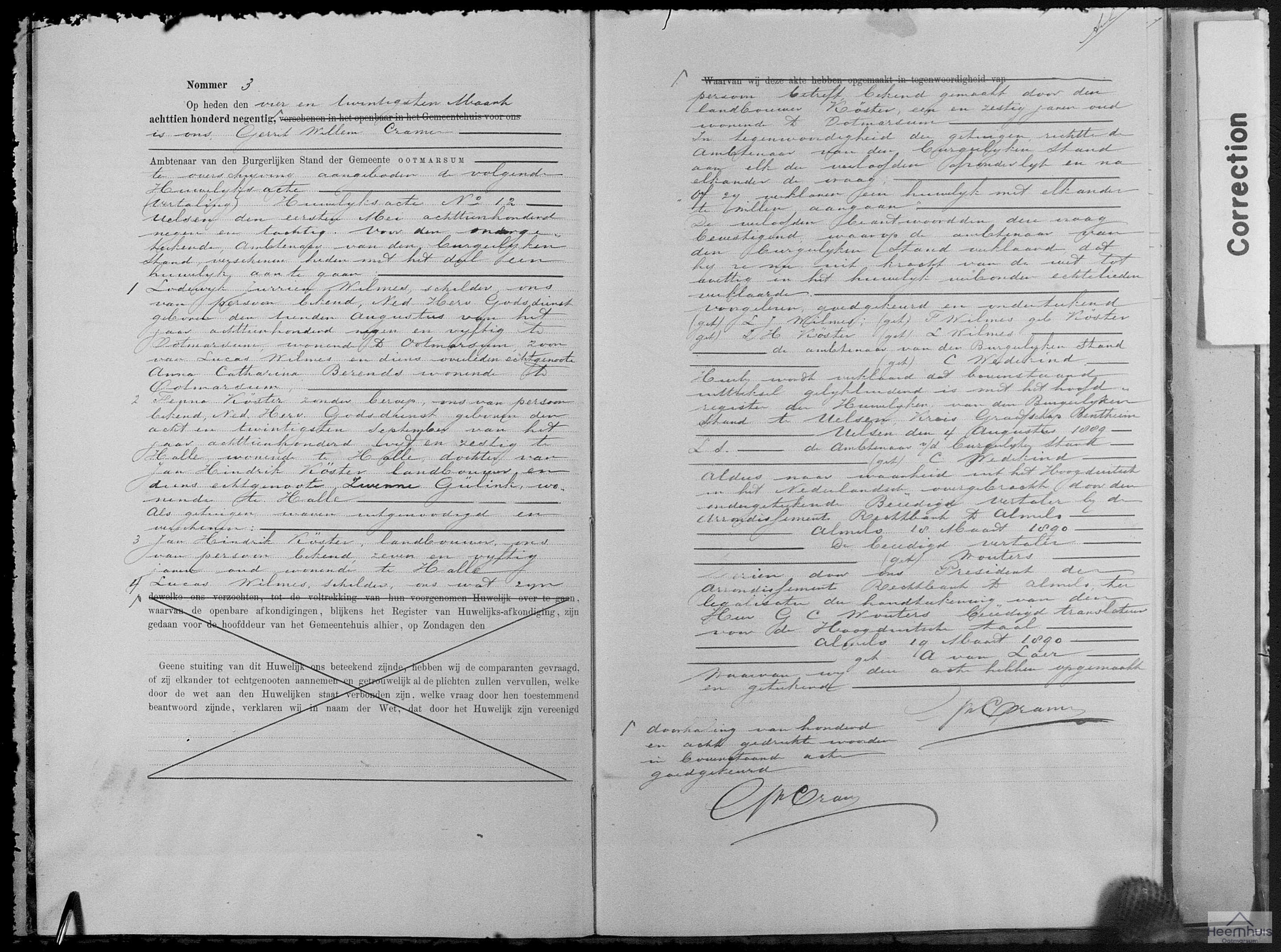 Huwelijksakte van Lodewijk Jurrien Wilmes en Fenna Köster Huwelijksakte van Lodewijk Jurrien Wilmes en Fenna Köster