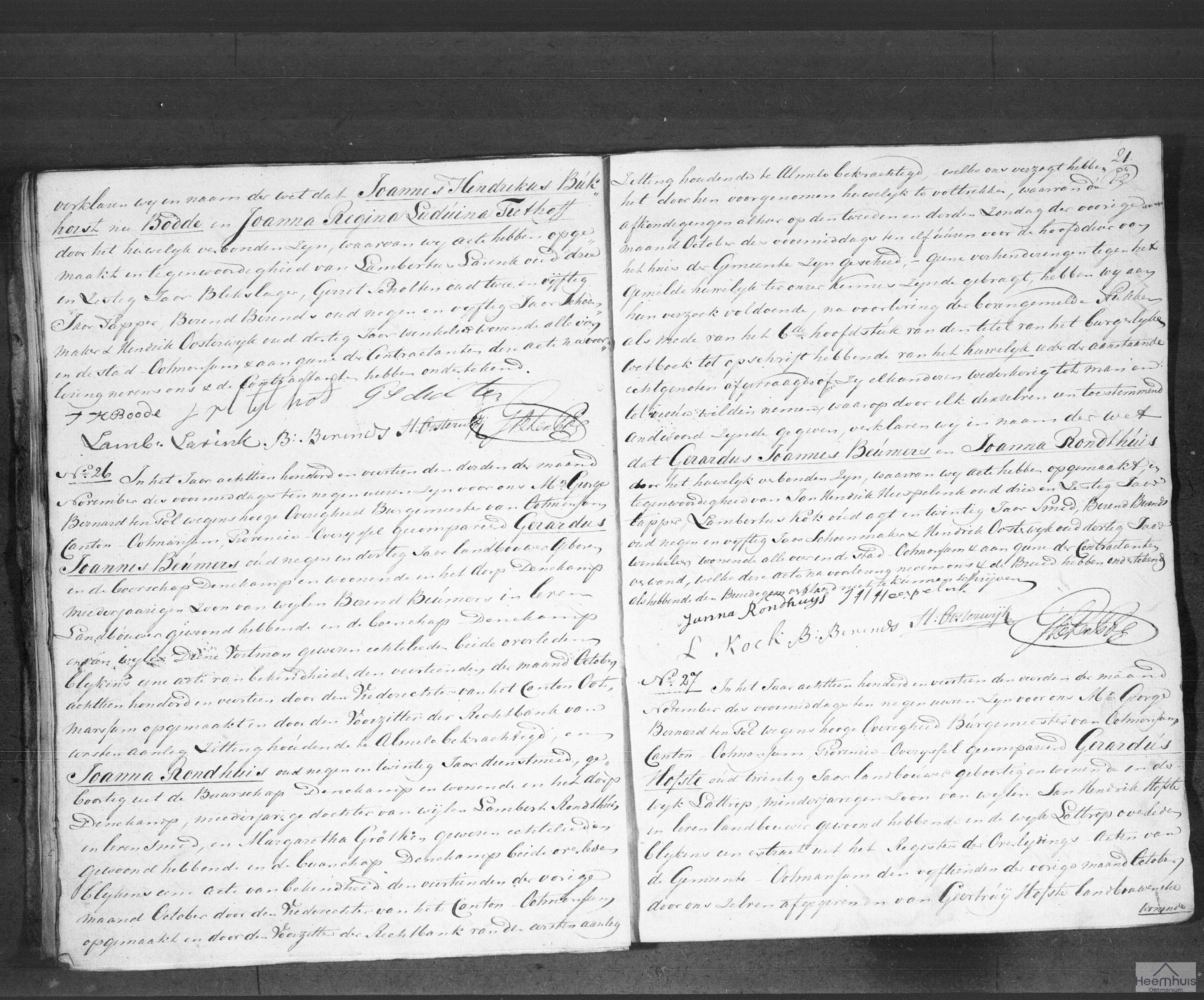 Huwelijksakte van Gerardus Hofste en Euphemia Reerink