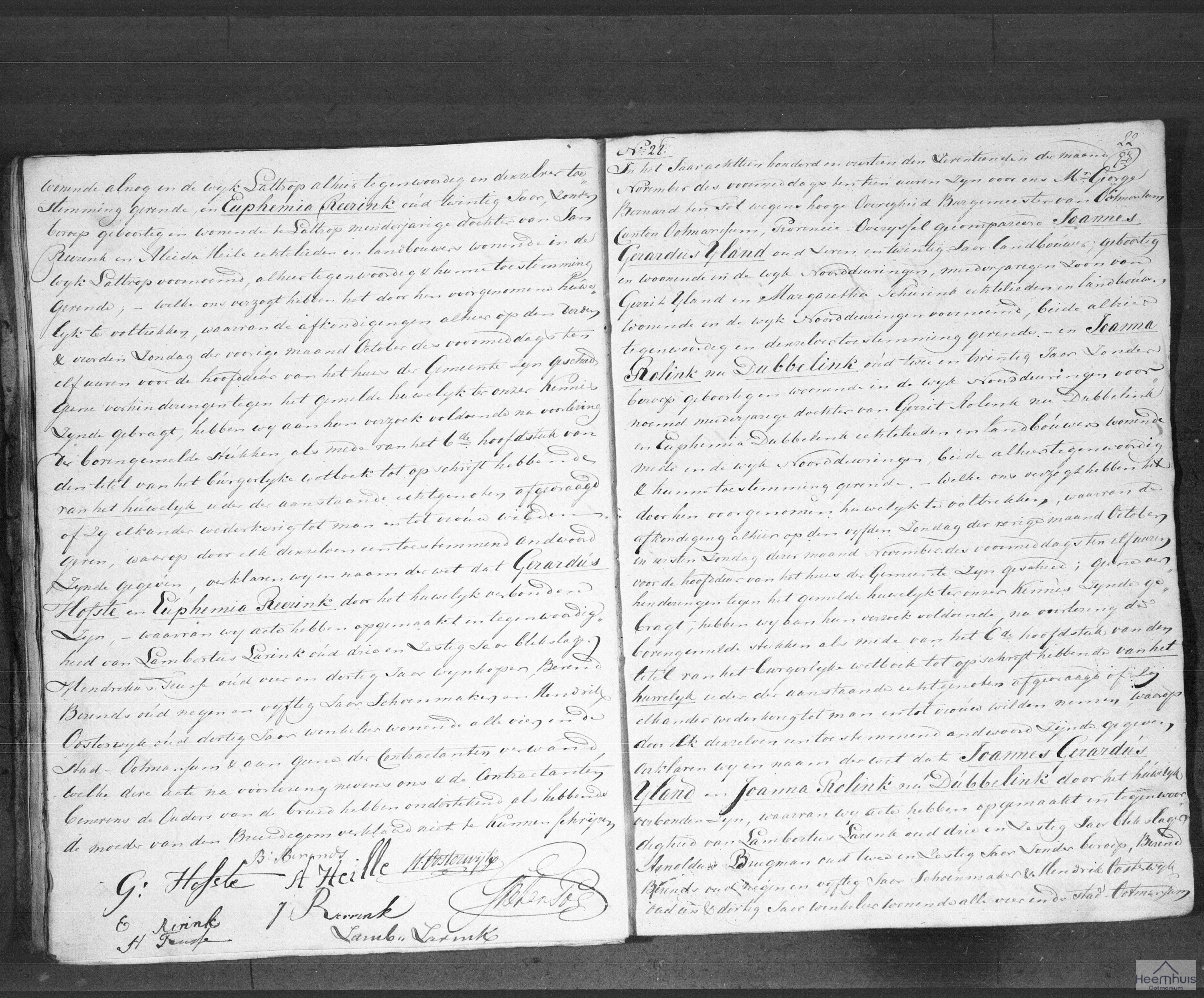 Huwelijksakte van Joannes Gerardus IJland en Joanna Rolink nu Dubbelink