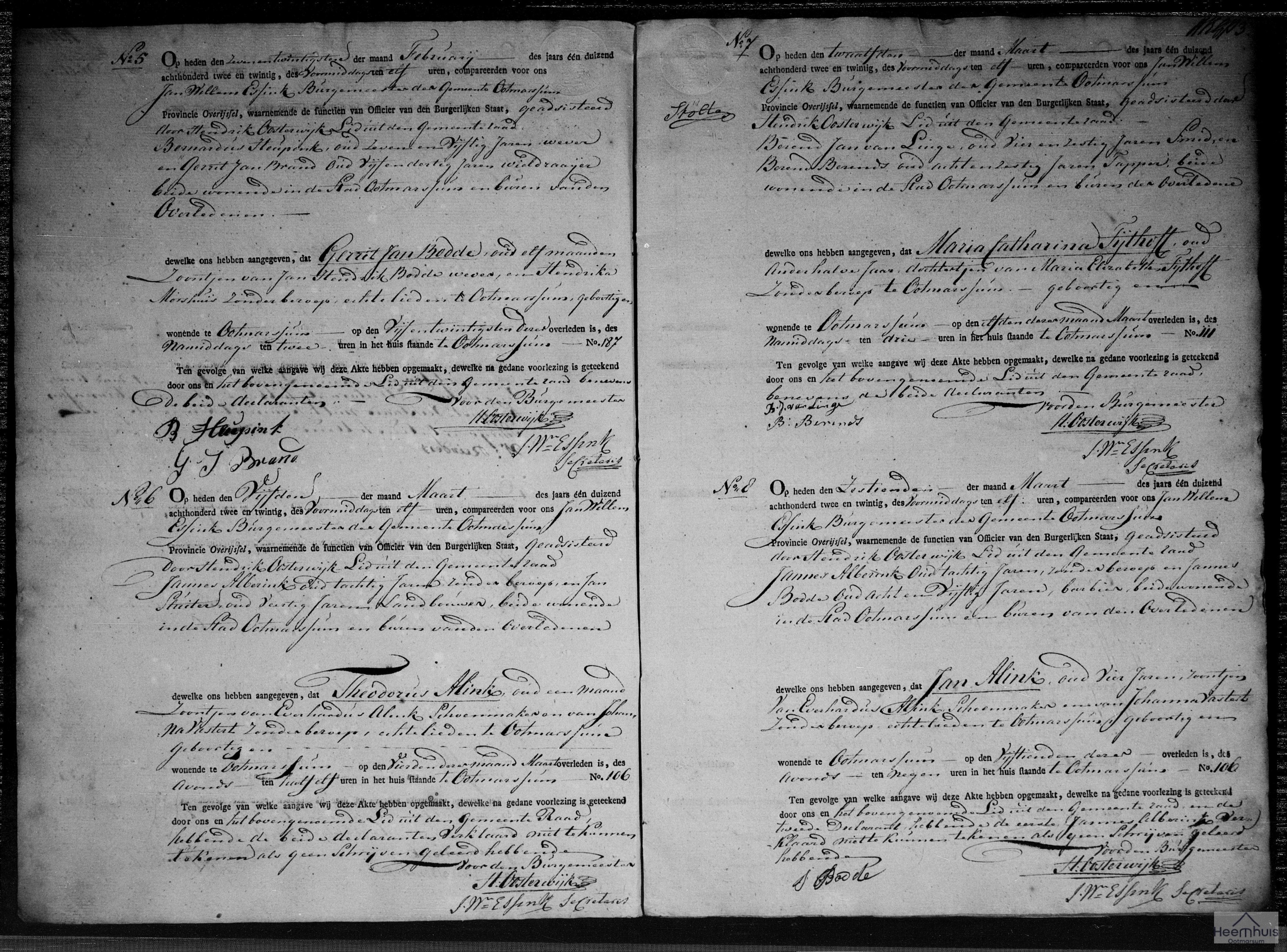 Overlijdensakte van Theodorus Alink