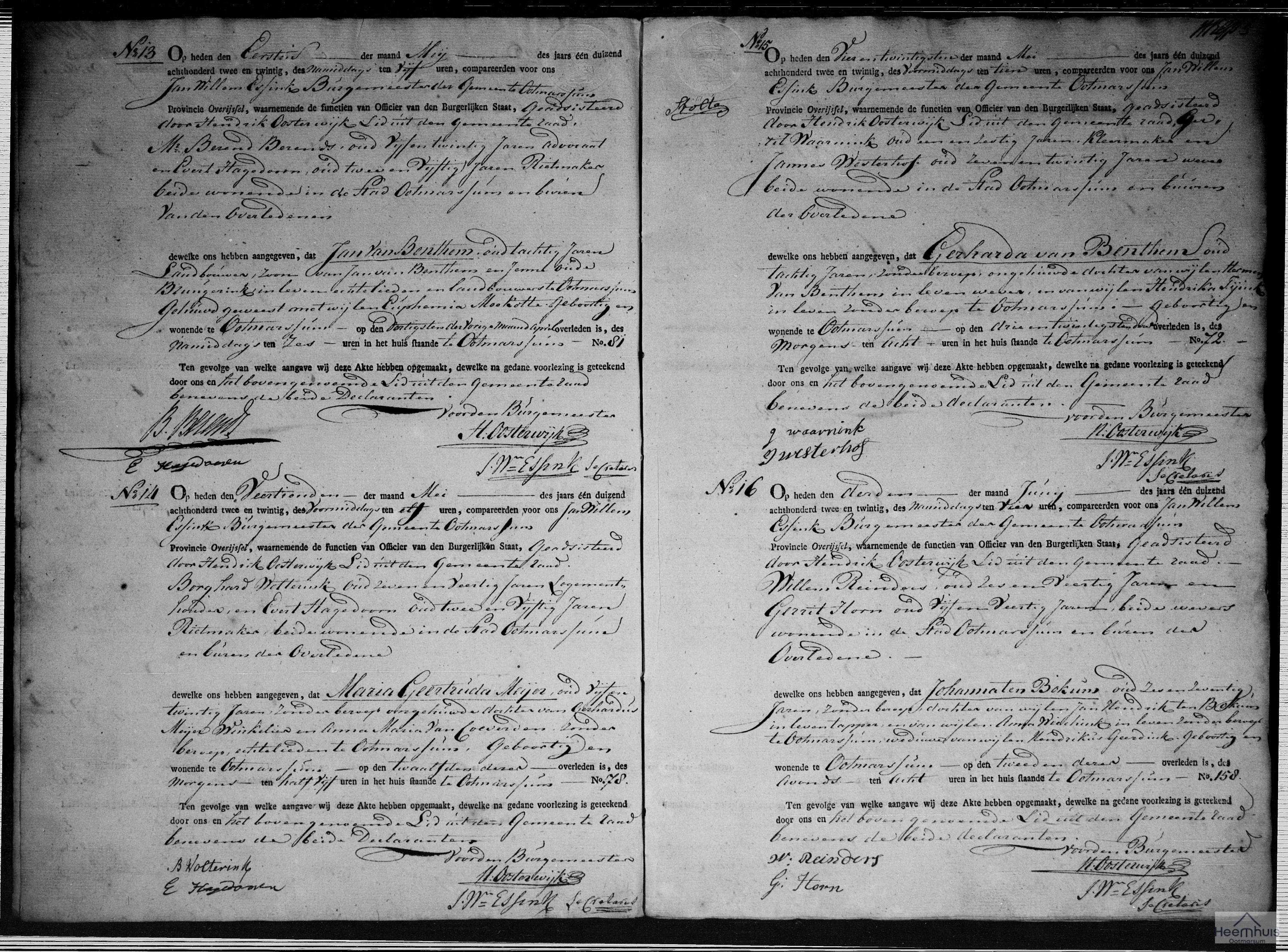 Overlijdensakte van Johanna ten Bokum