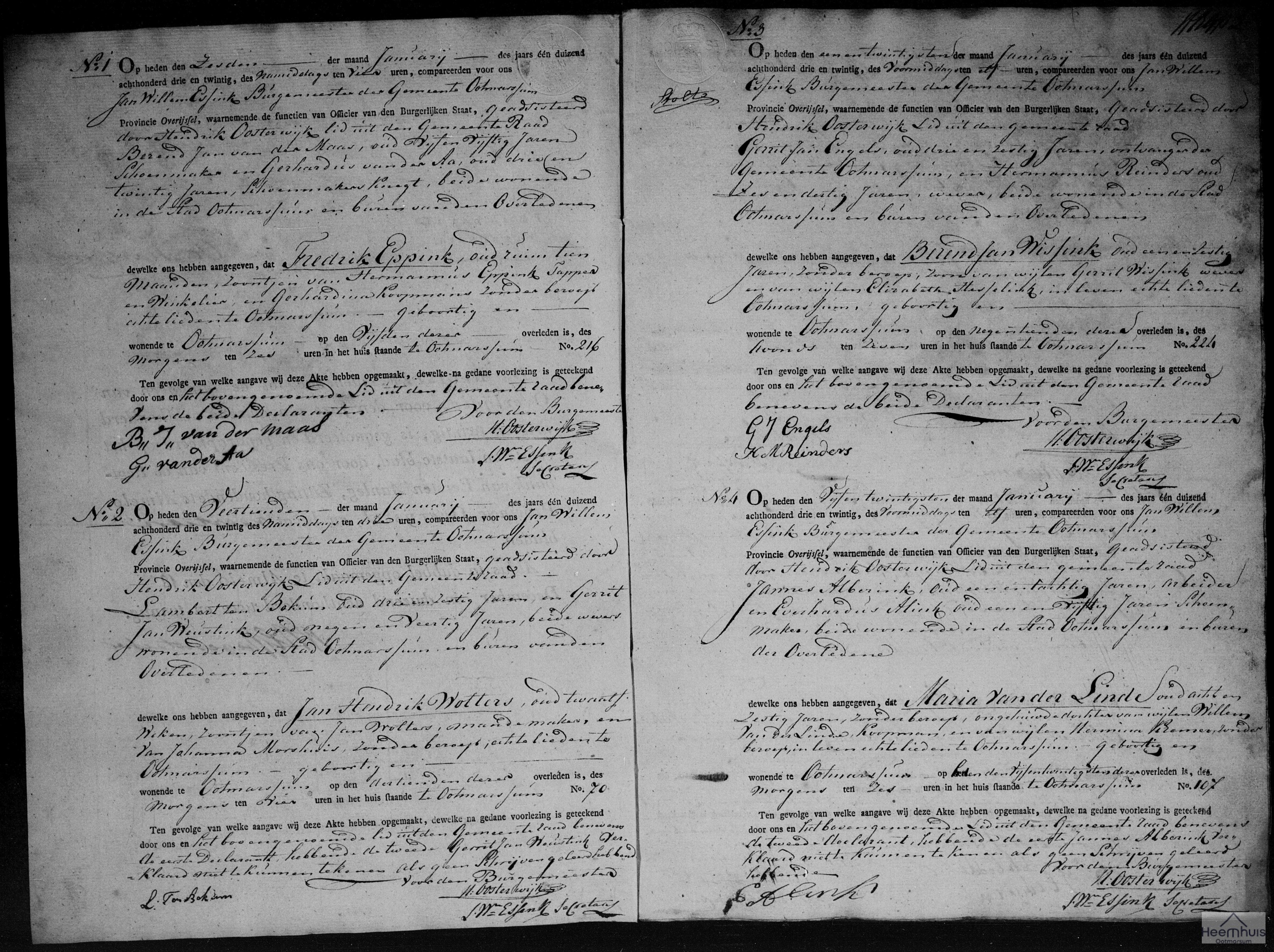 Overlijdensakte van Jan Hendrik Wolters