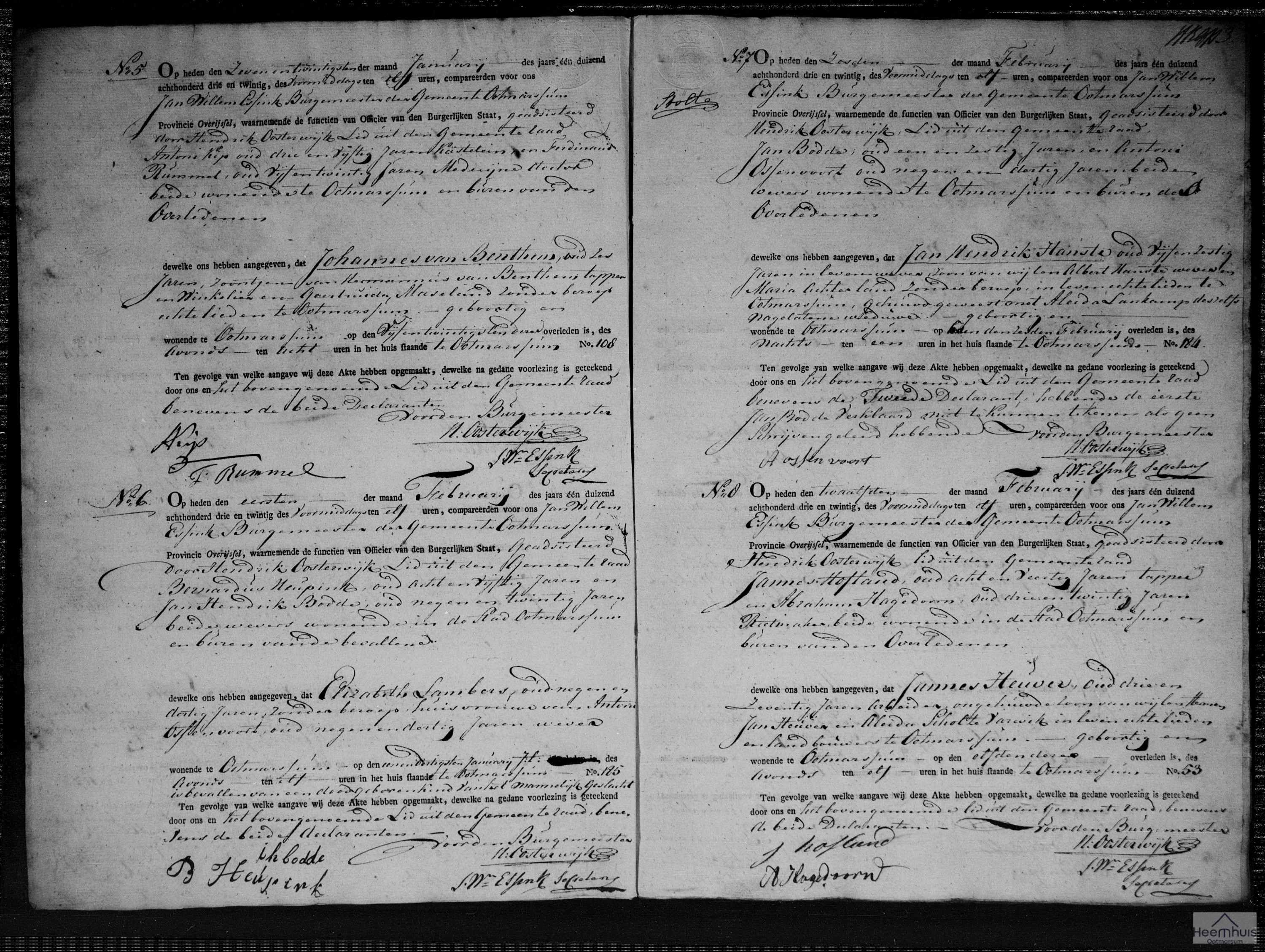 Overlijdensakte van Jan Hendrik Hanste