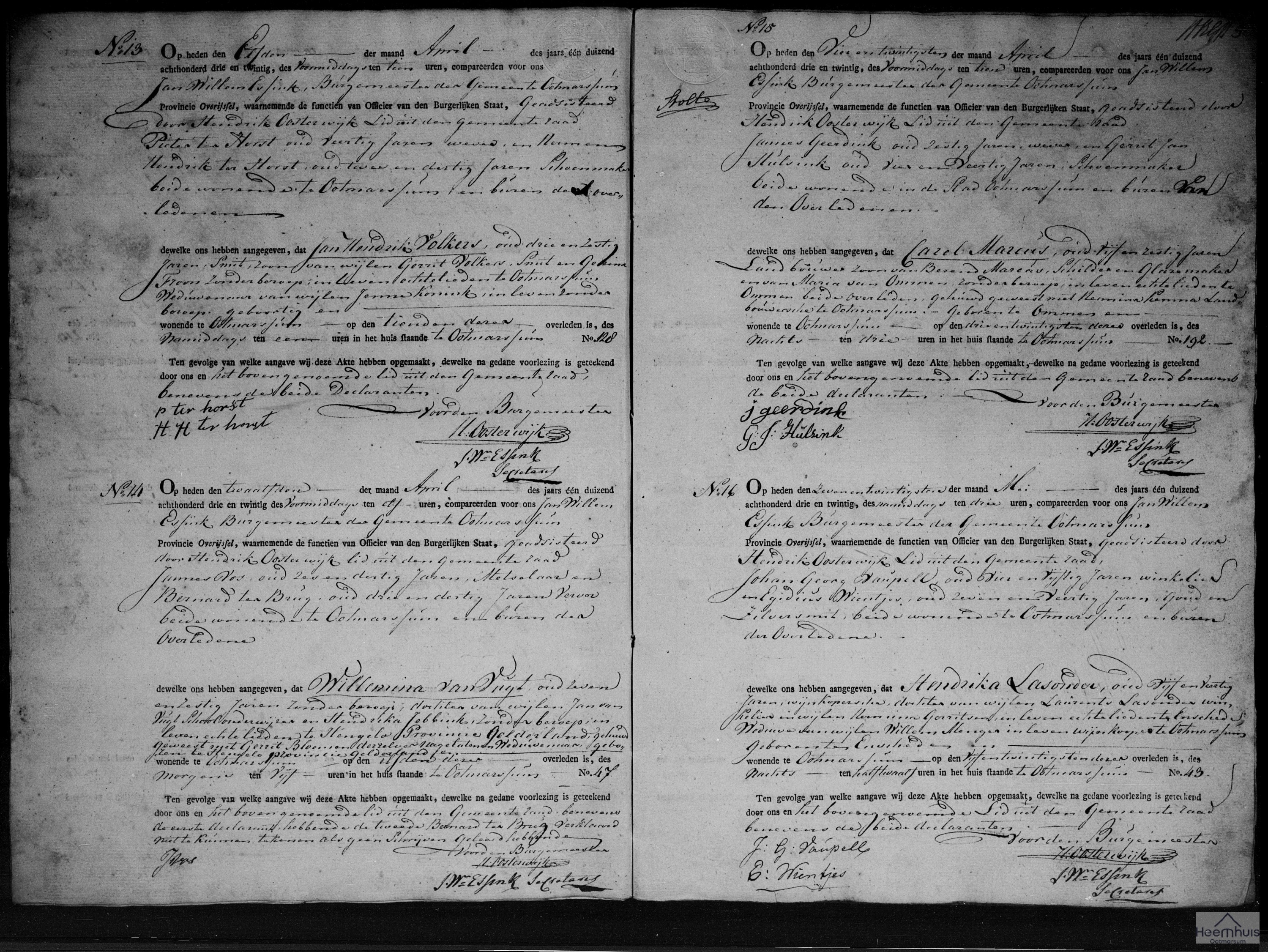 Overlijdensakte van Willemina van Vugt