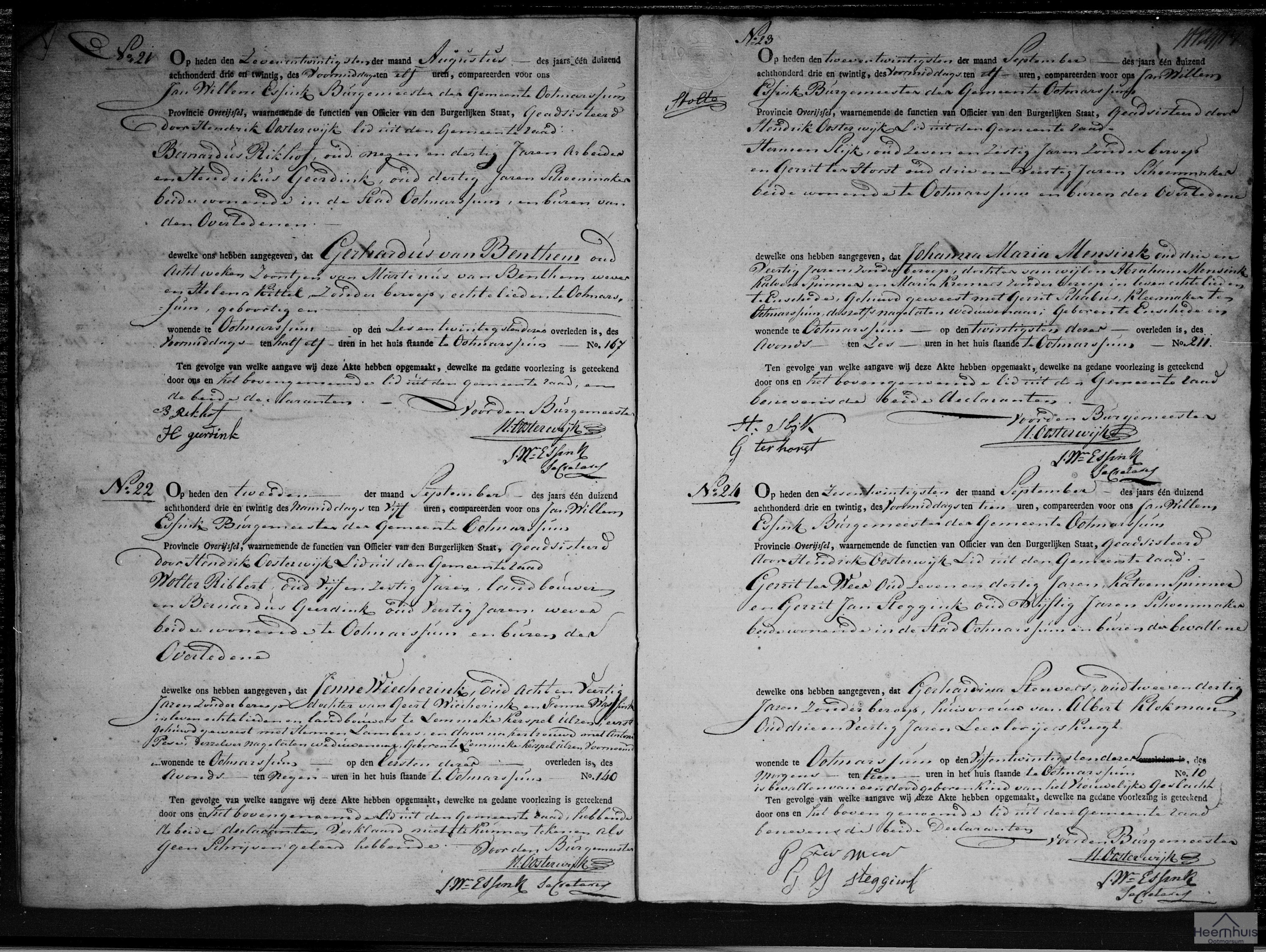 Overlijdensakte van Gerhardus van Benthem