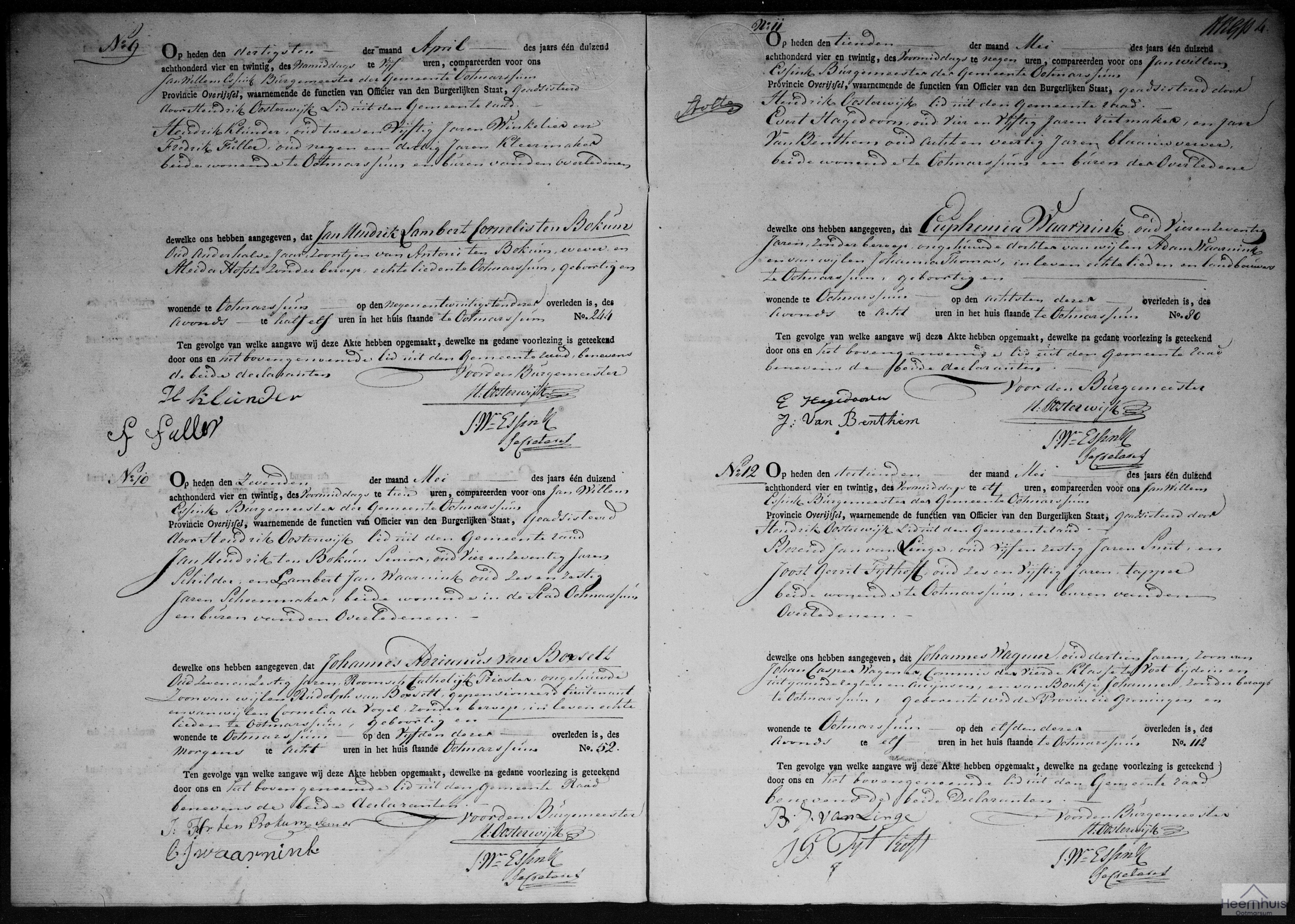 Overlijdensakte van Jan Hendrik Lambert Cornelis ten Bokum