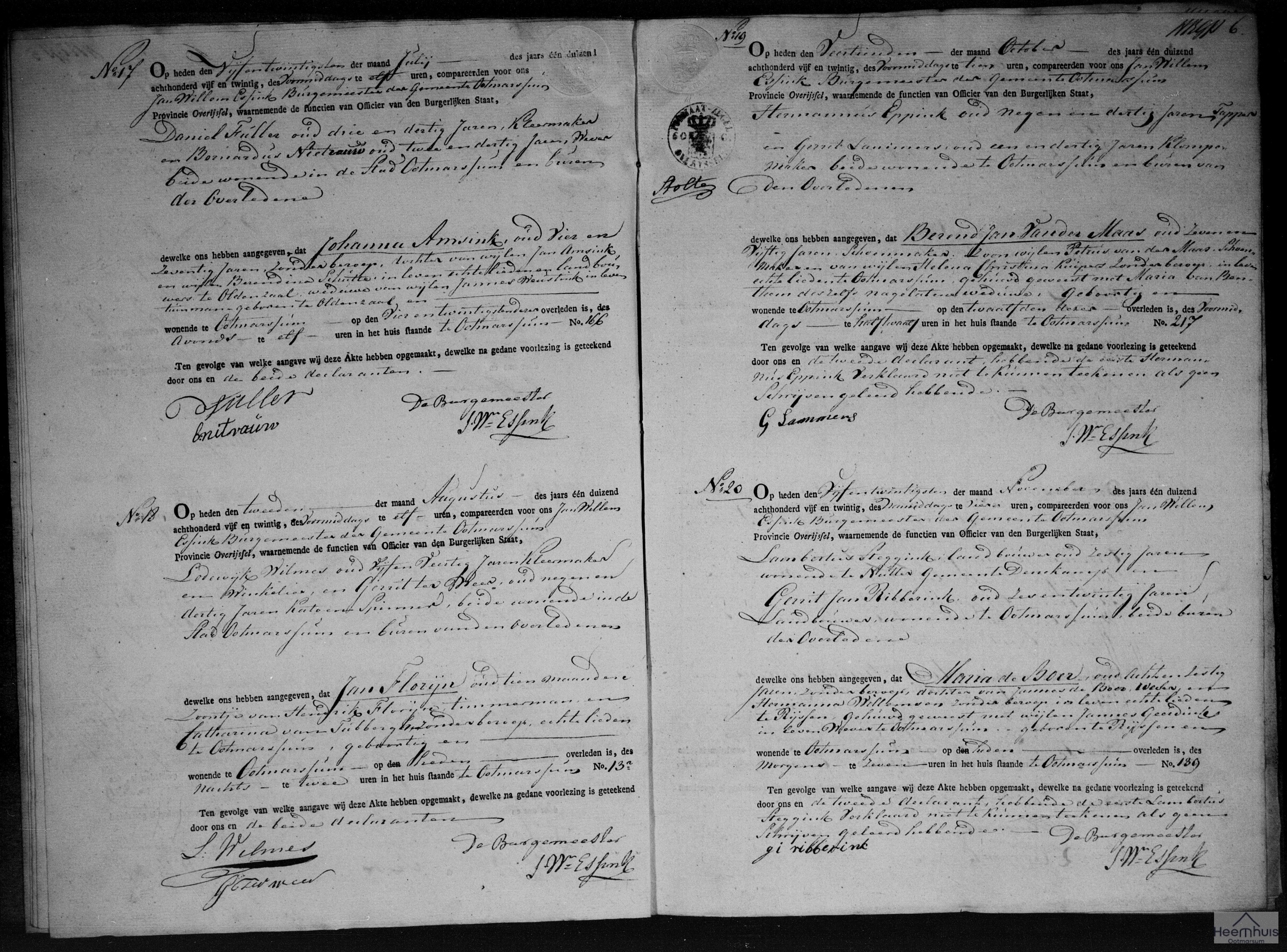 Overlijdensakte van Johanna Amsink