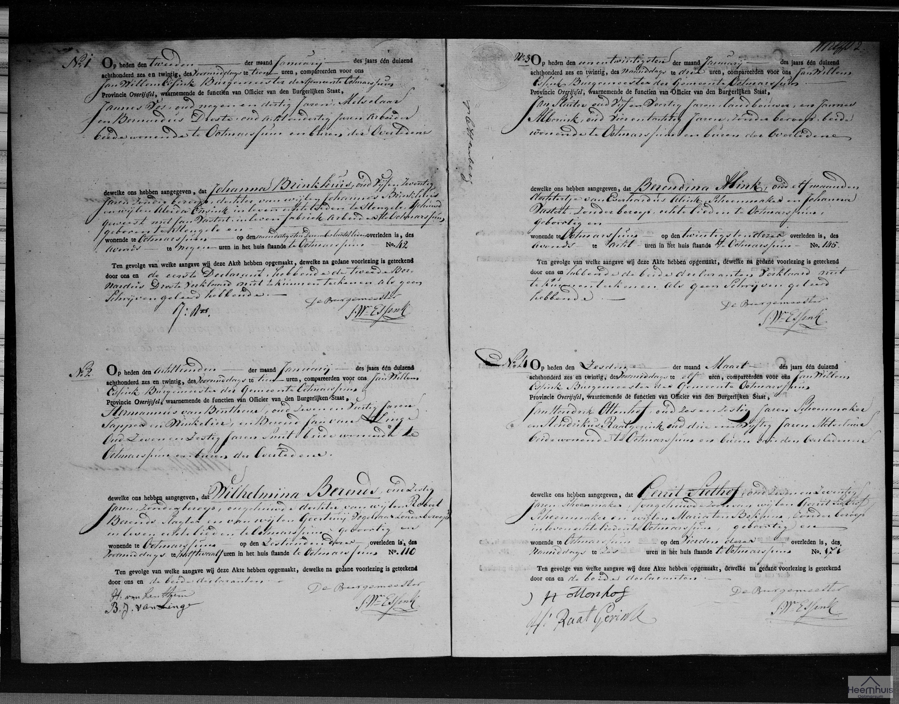 Overlijdensakte van Johanna Brinkhuis