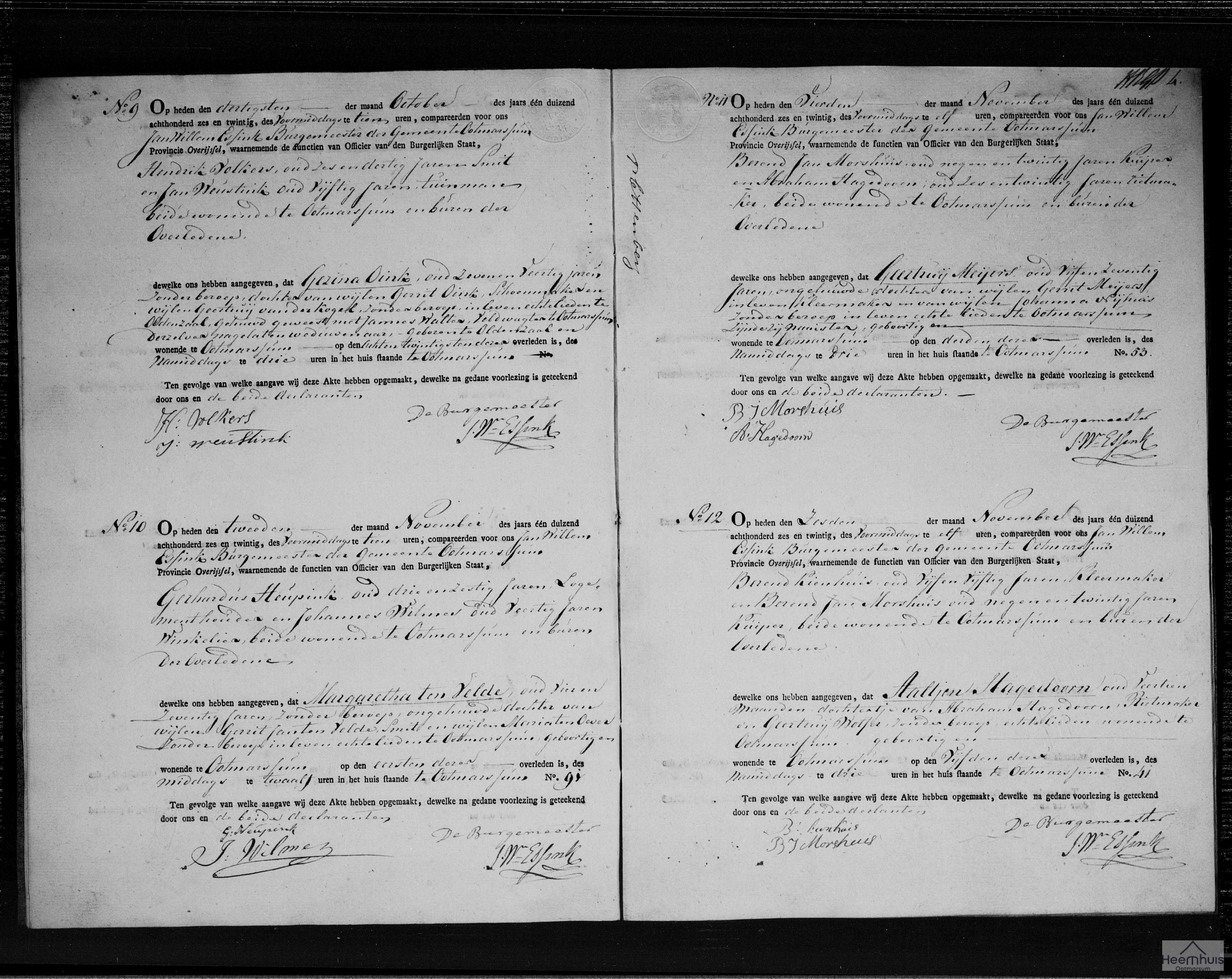 Overlijdensakte van Gezina Oink