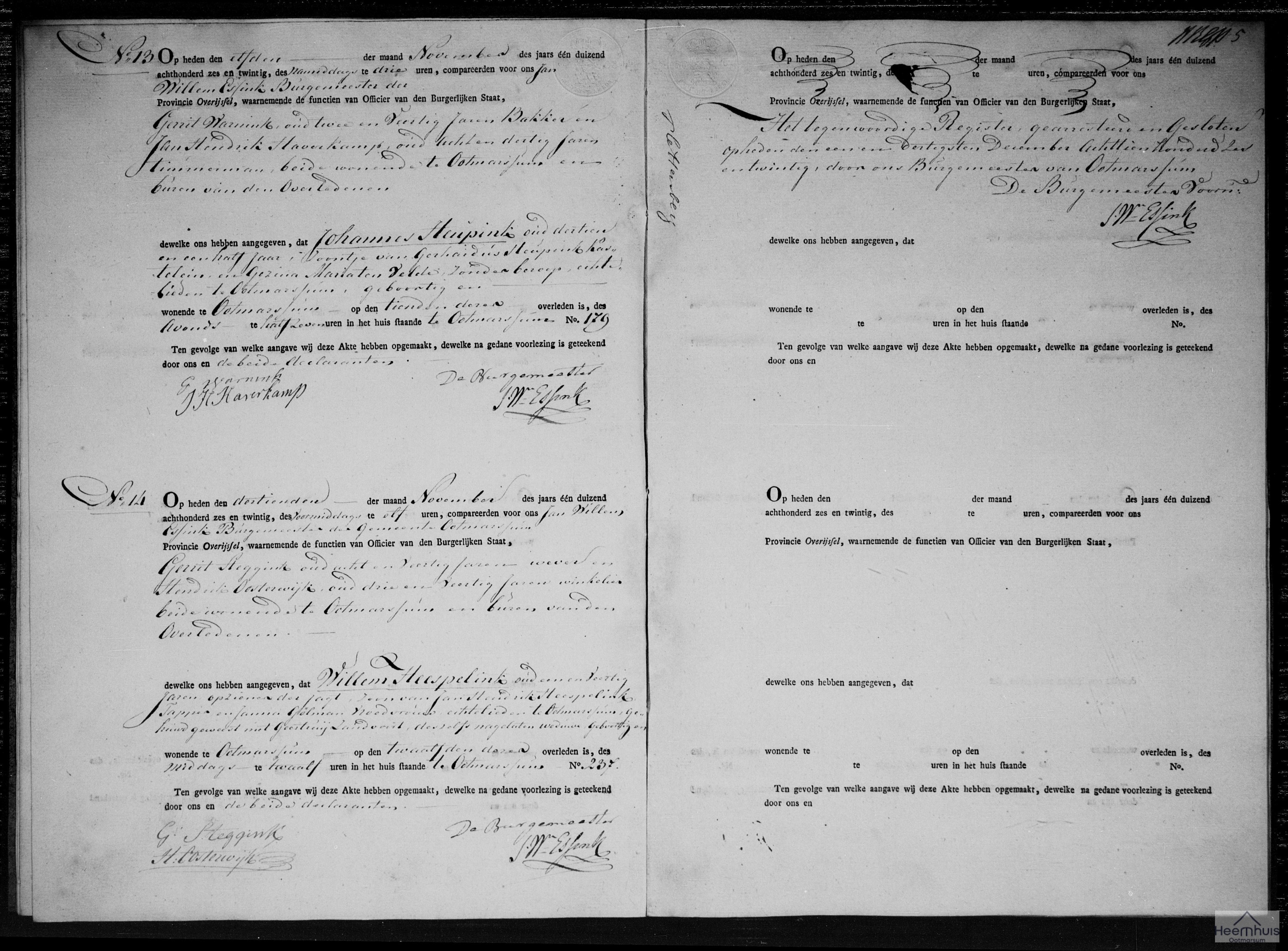 Overlijdensakte van Johannes Heupink