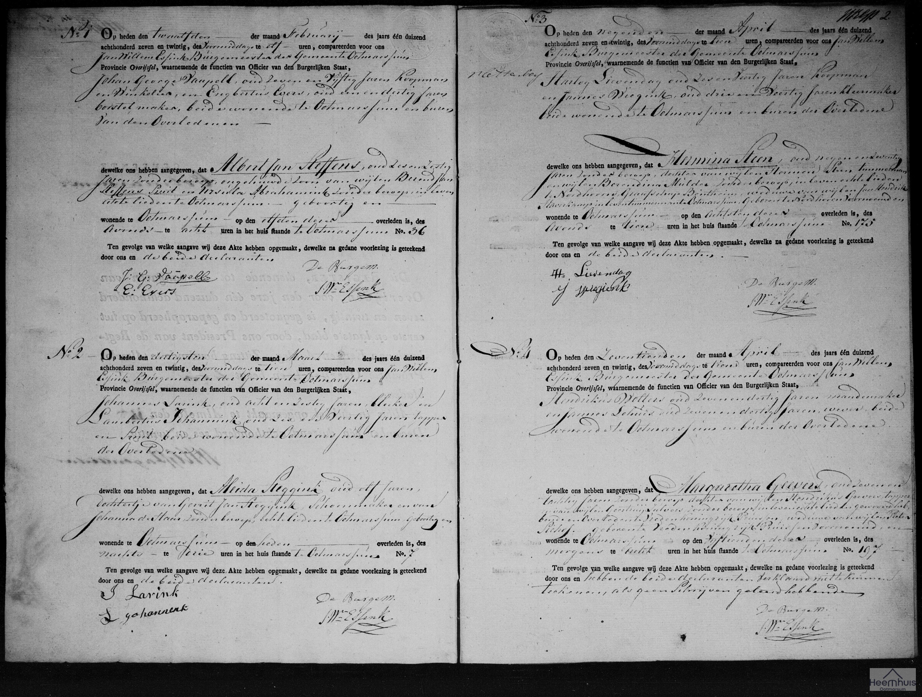 Overlijdensakte van Hermina Steen