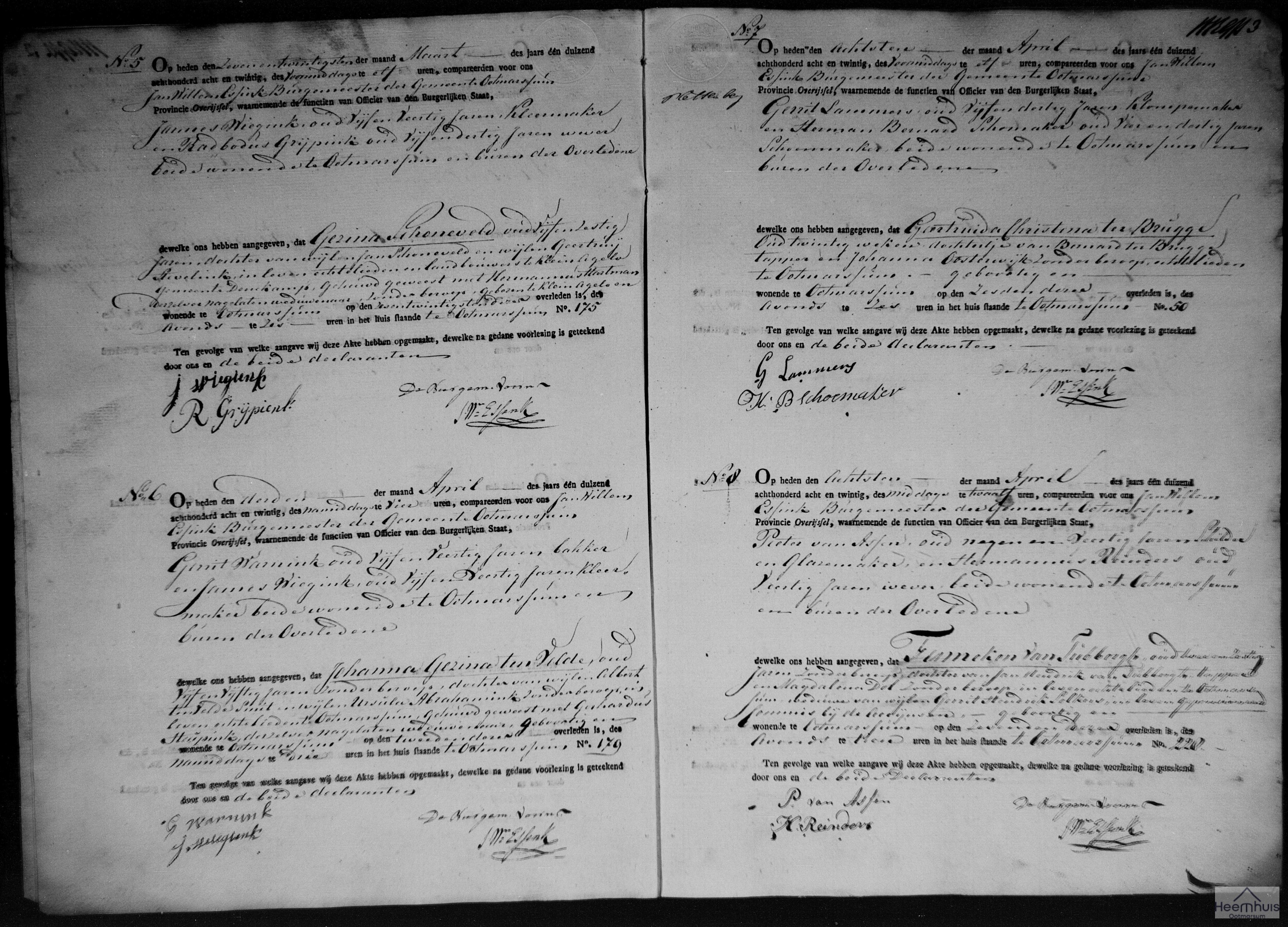 Overlijdensakte van Johanna Gezina ten Velde