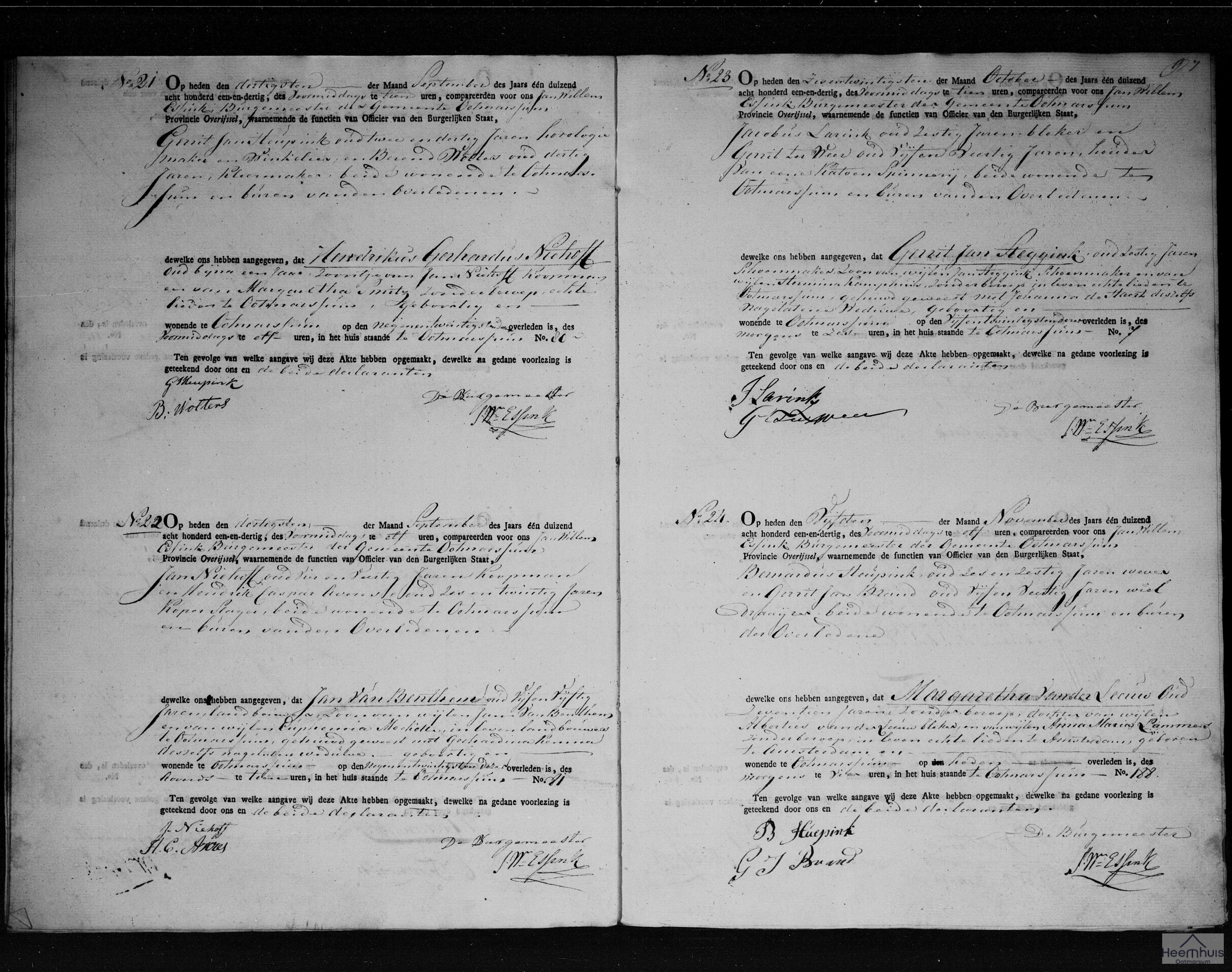 Overlijdensakte van Hendrikus Gerhardus Niehoff