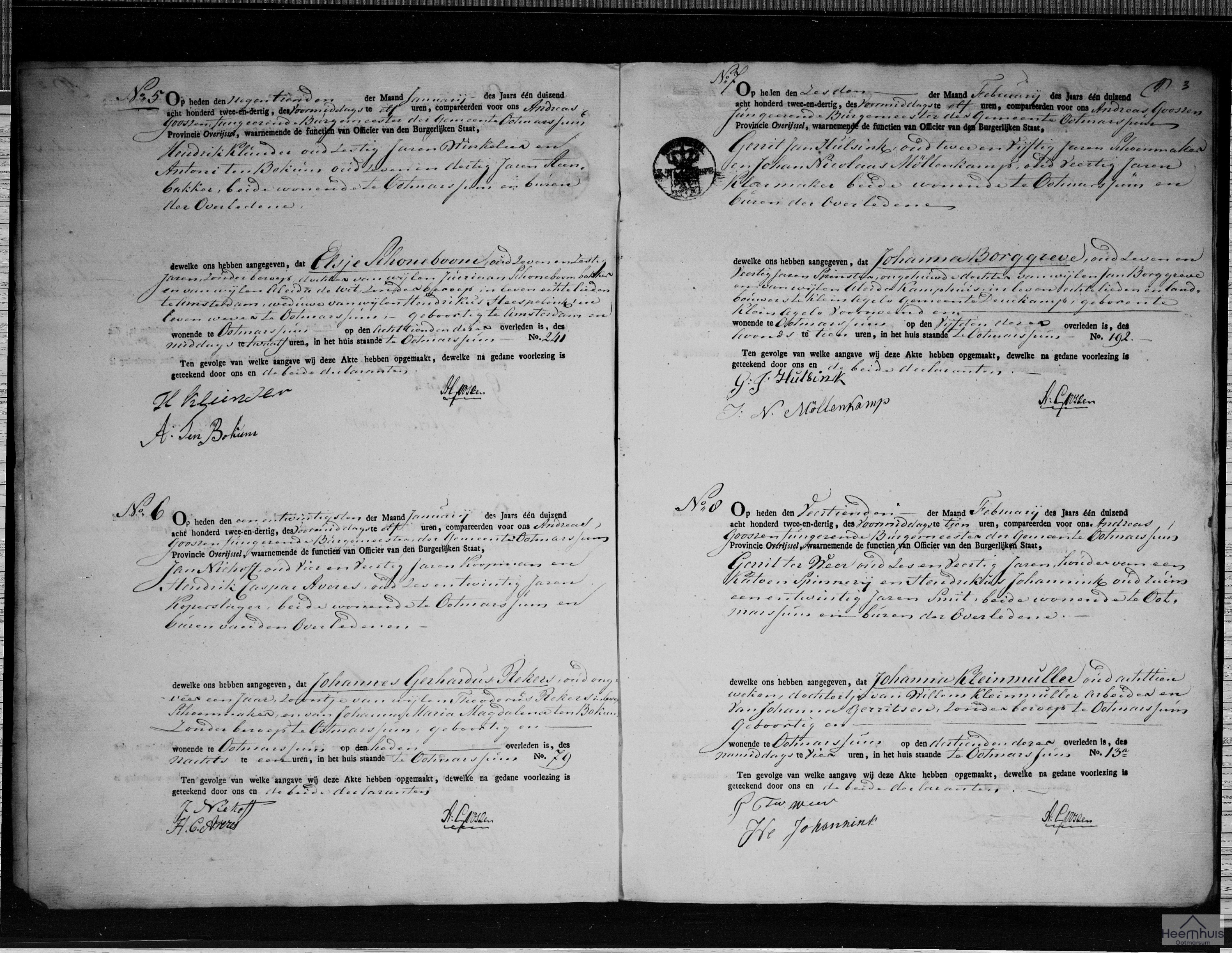 Overlijdensakte van Johanna Kleinmuller