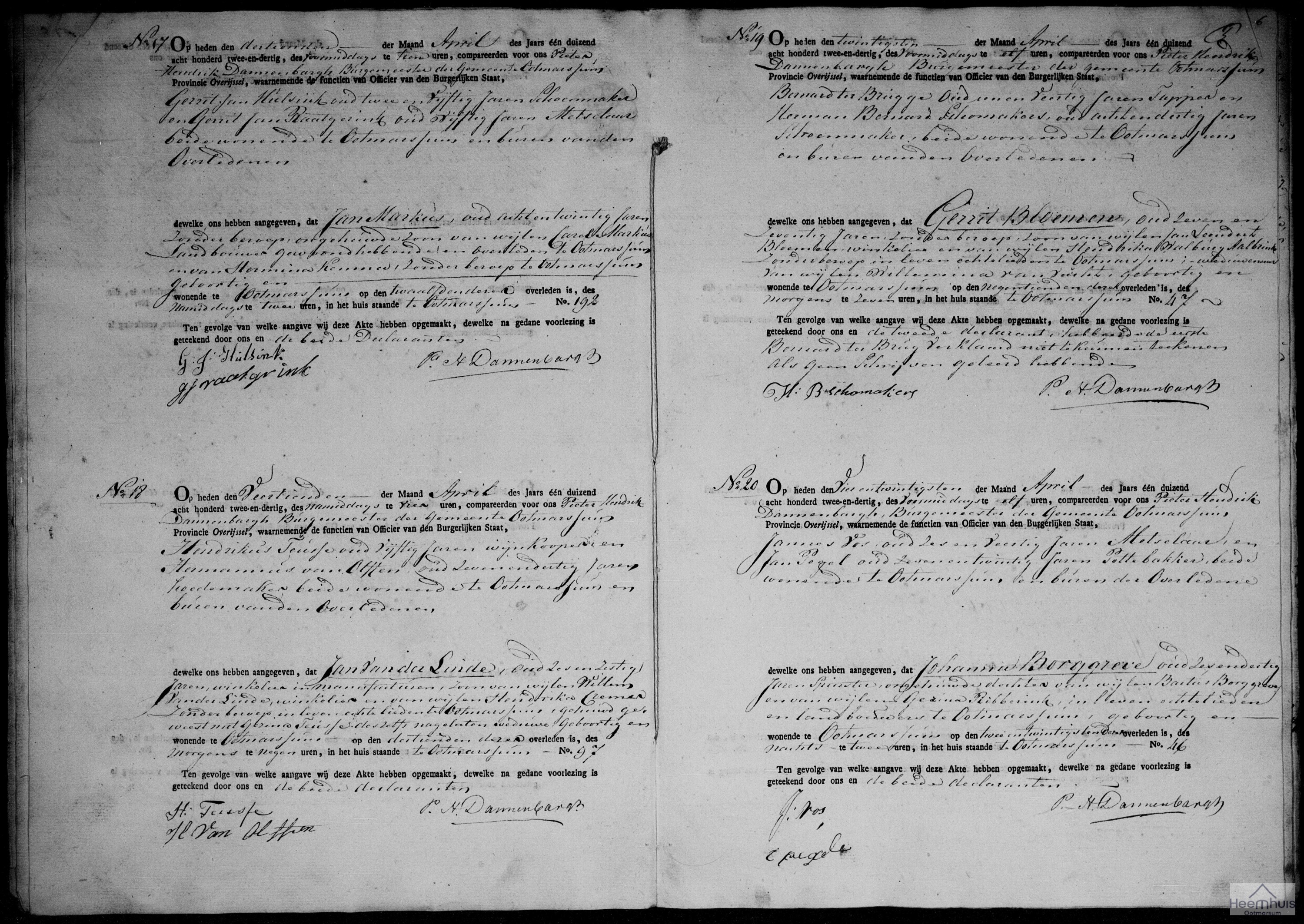 Overlijdensakte van Gerrit Bloemen