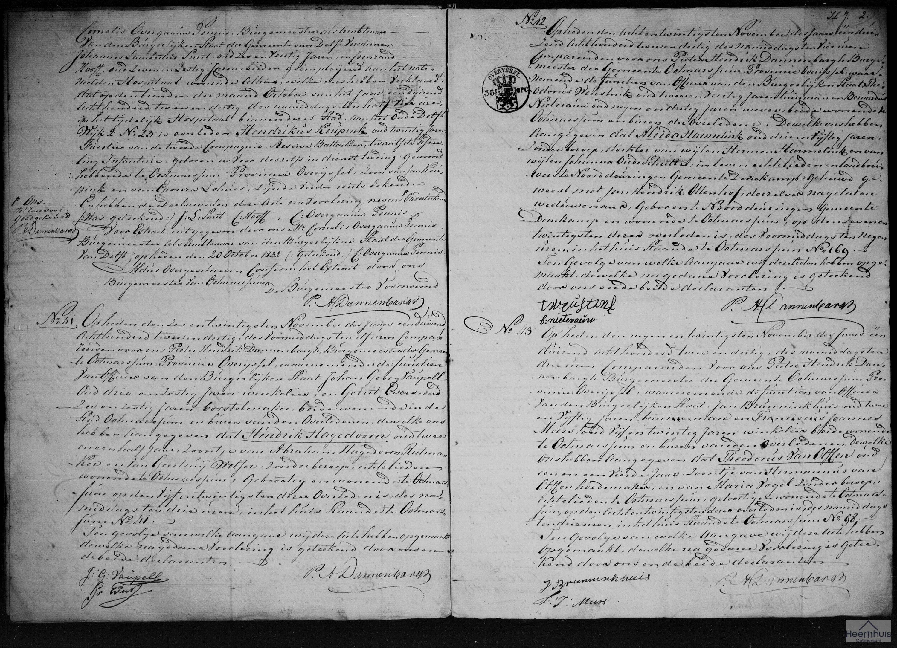 Overlijdensakte van Hendrik Hagedoorn