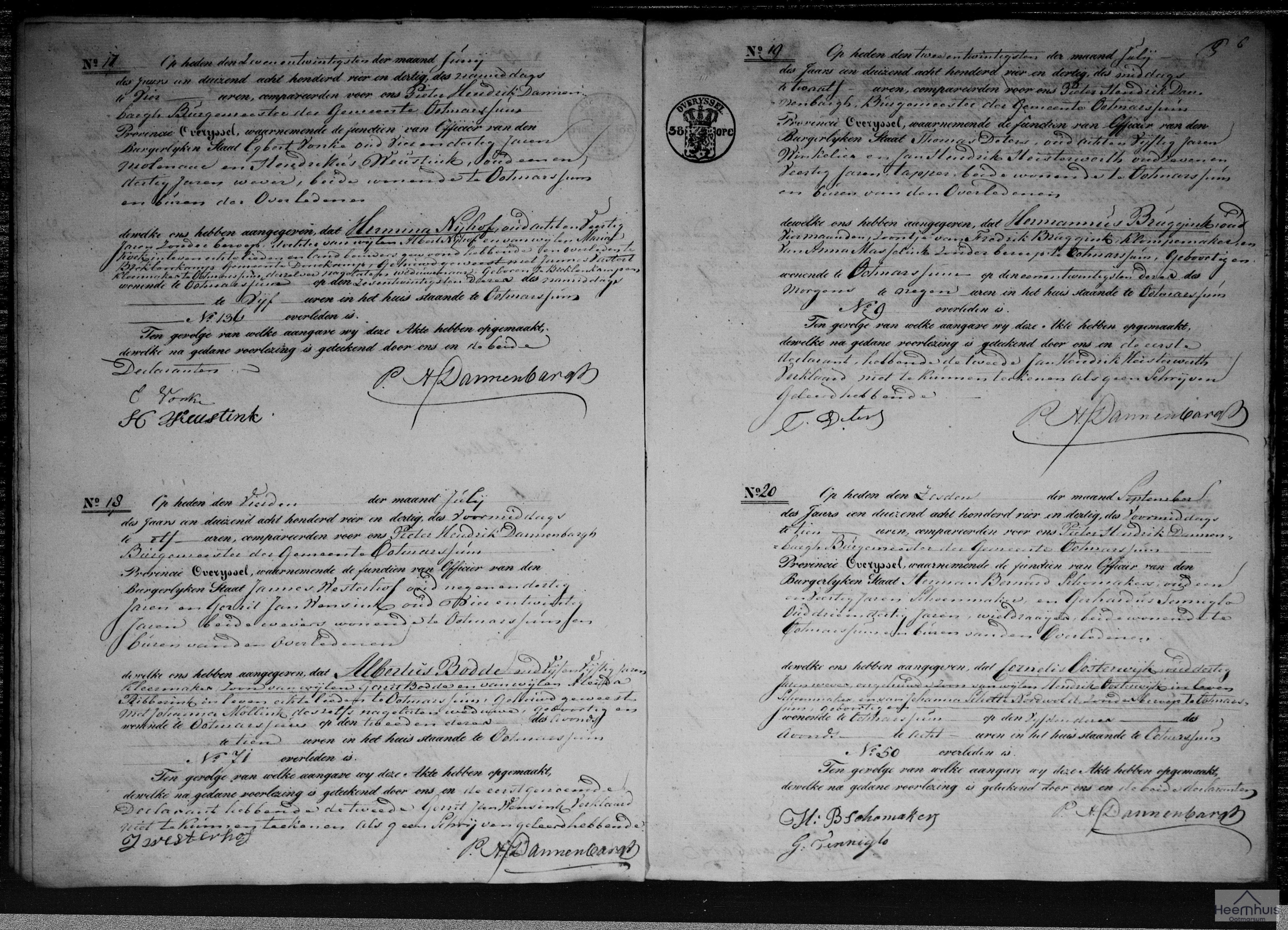 Overlijdensakte van Hermannus Bruggink