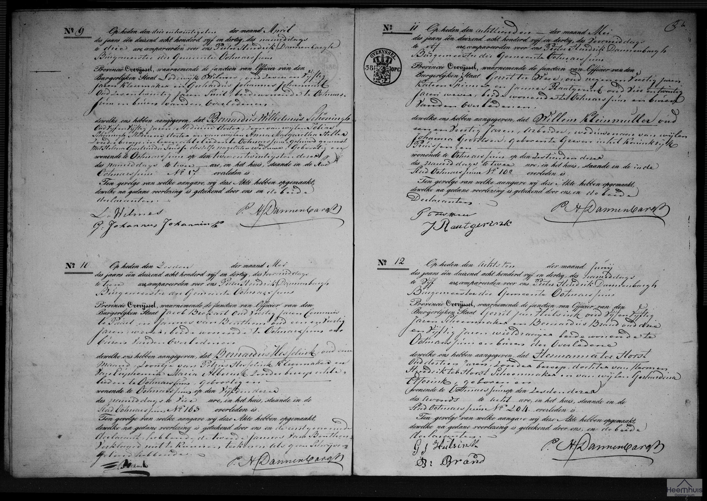 Overlijdensakte van Bernardus Wilhelmus Schöningh