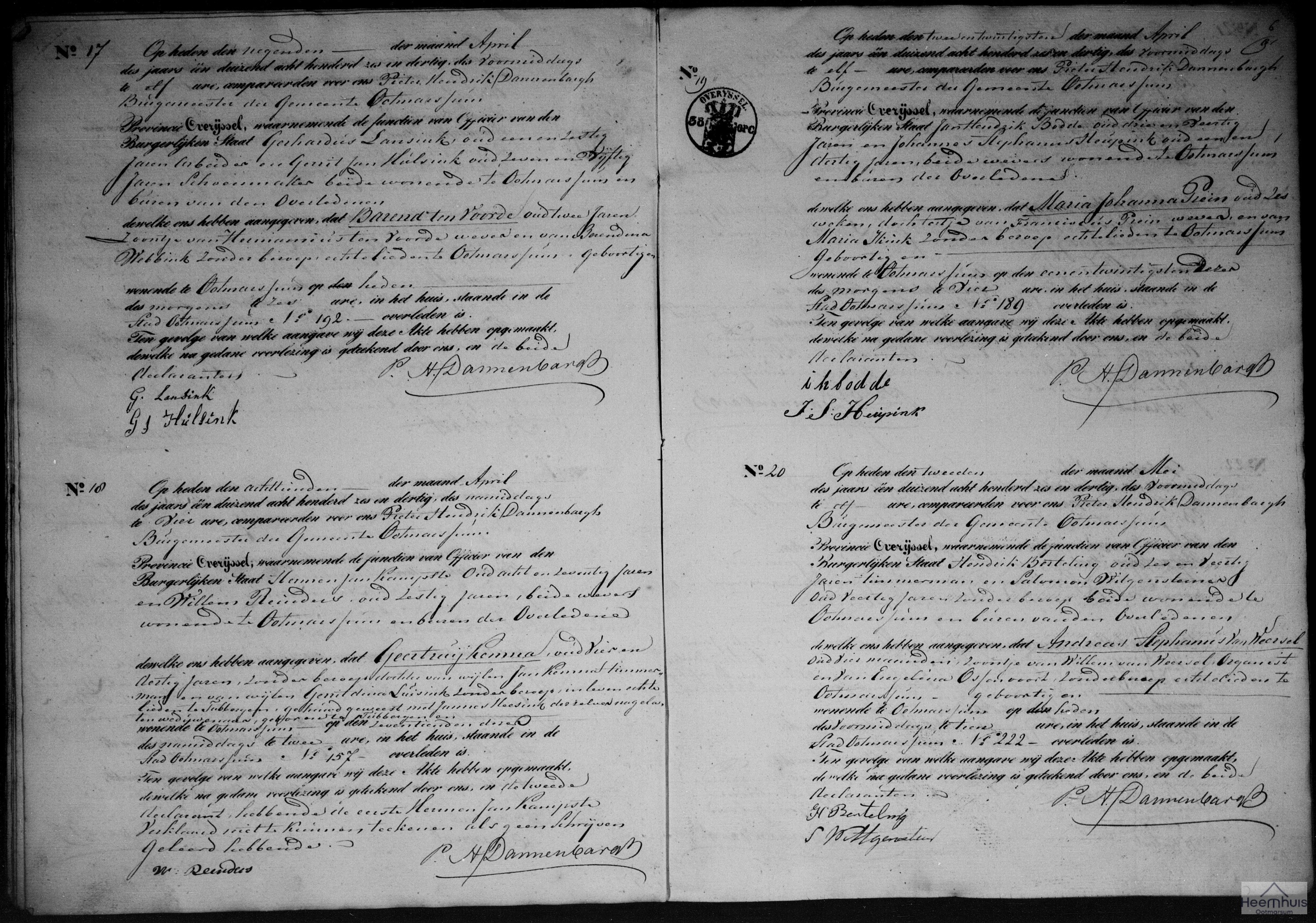 Overlijdensakte van Andreas Stephanus van Weersel