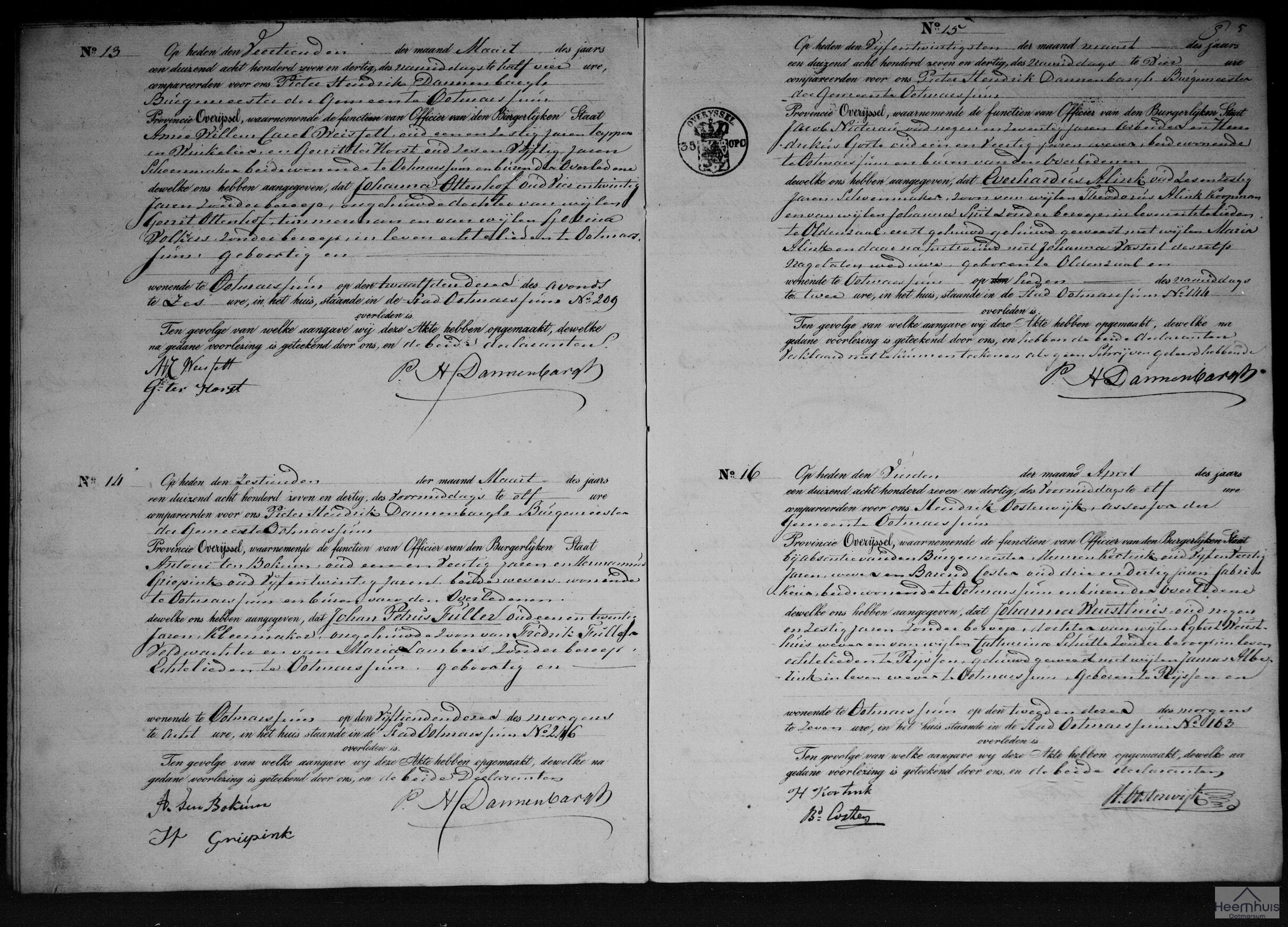 Overlijdensakte van Johanna Ottenhof