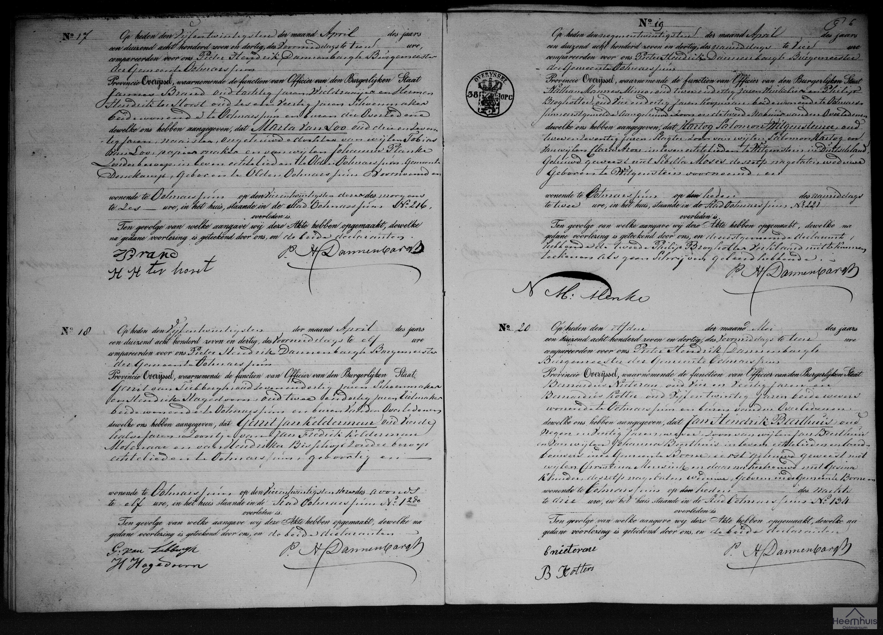 Overlijdensakte van Jan Hendrik Beerthuis