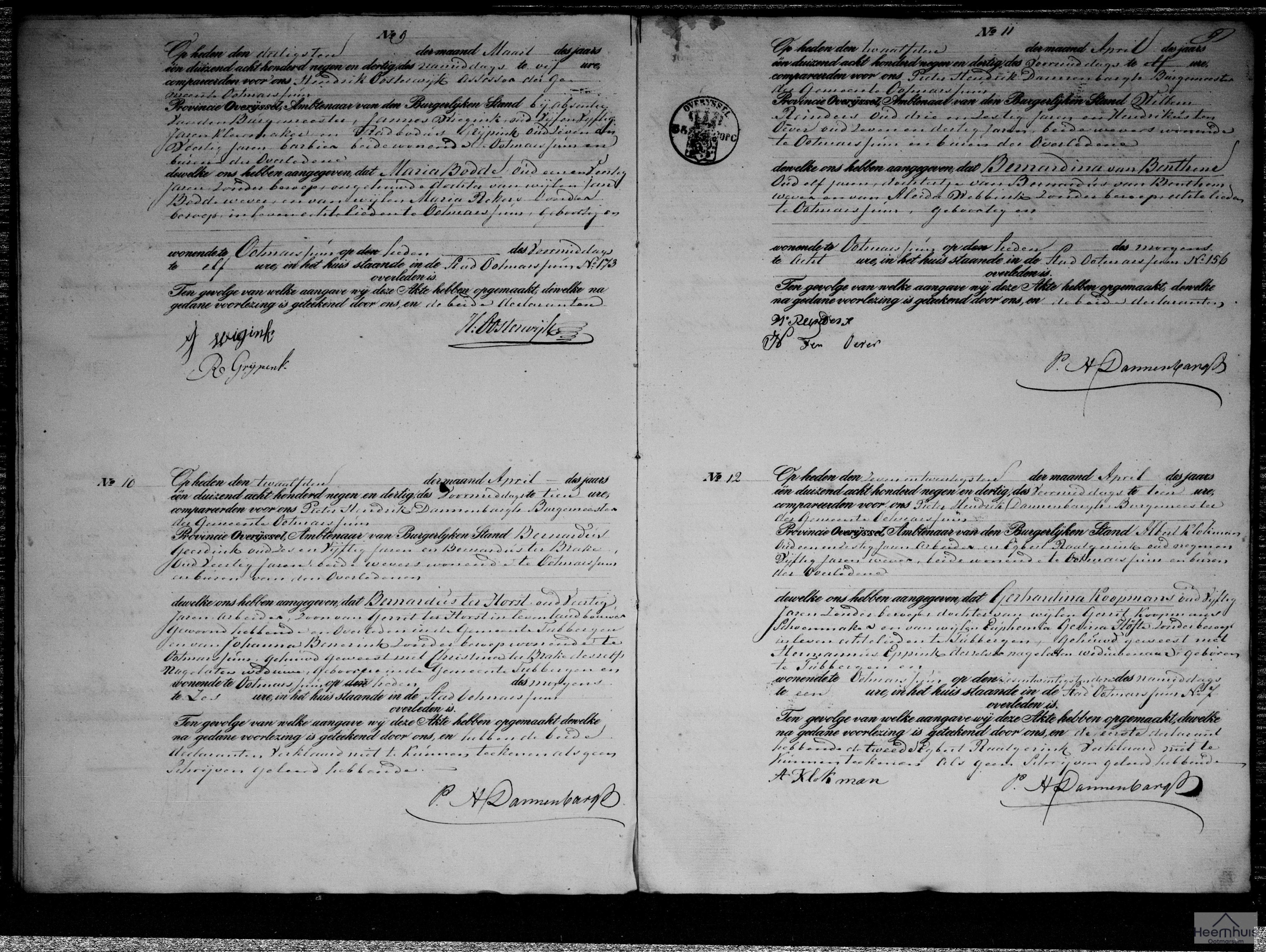 Overlijdensakte van Bernardus ter Horst