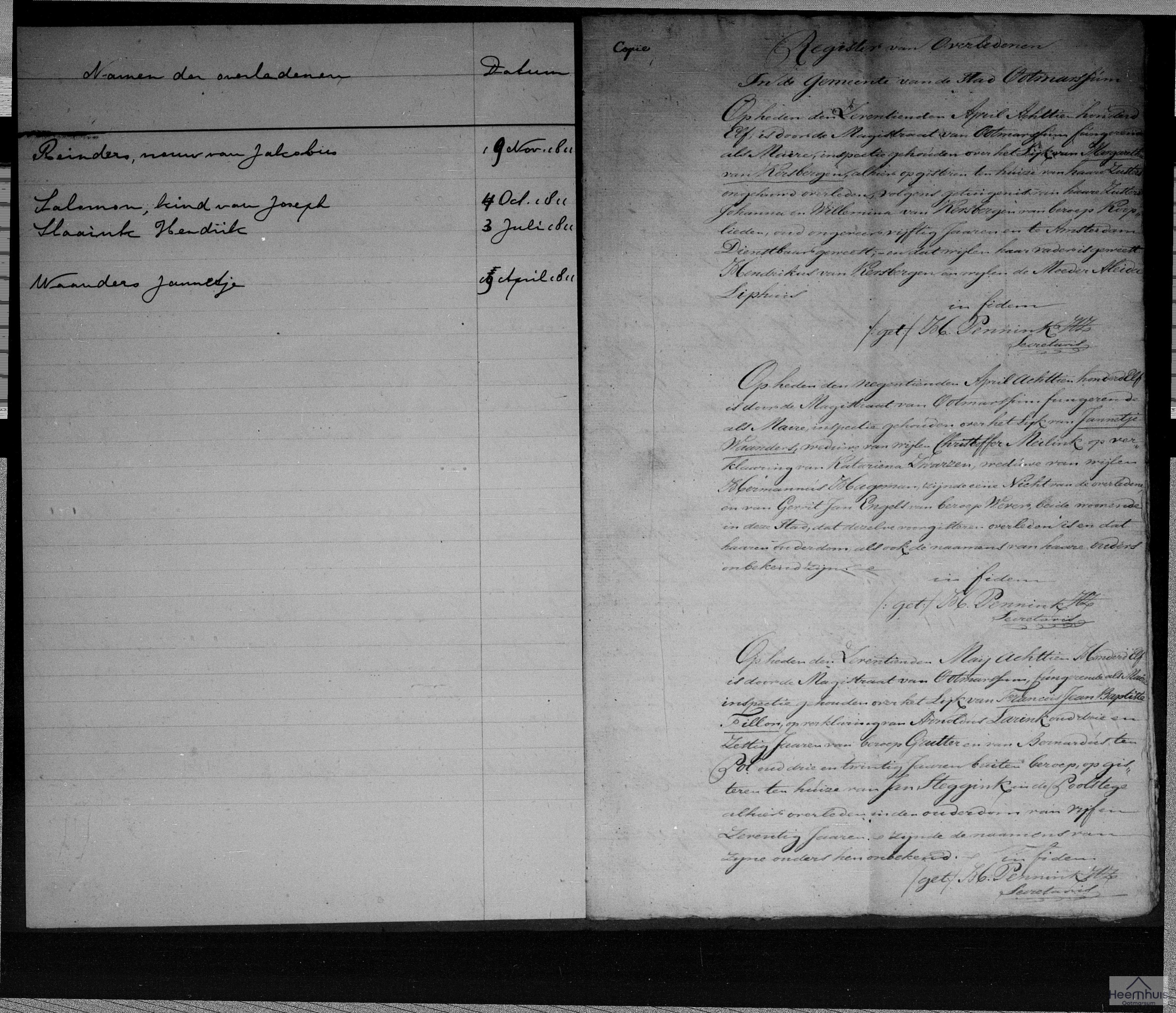 Overlijdensakte van Margaretha van Kersbergen