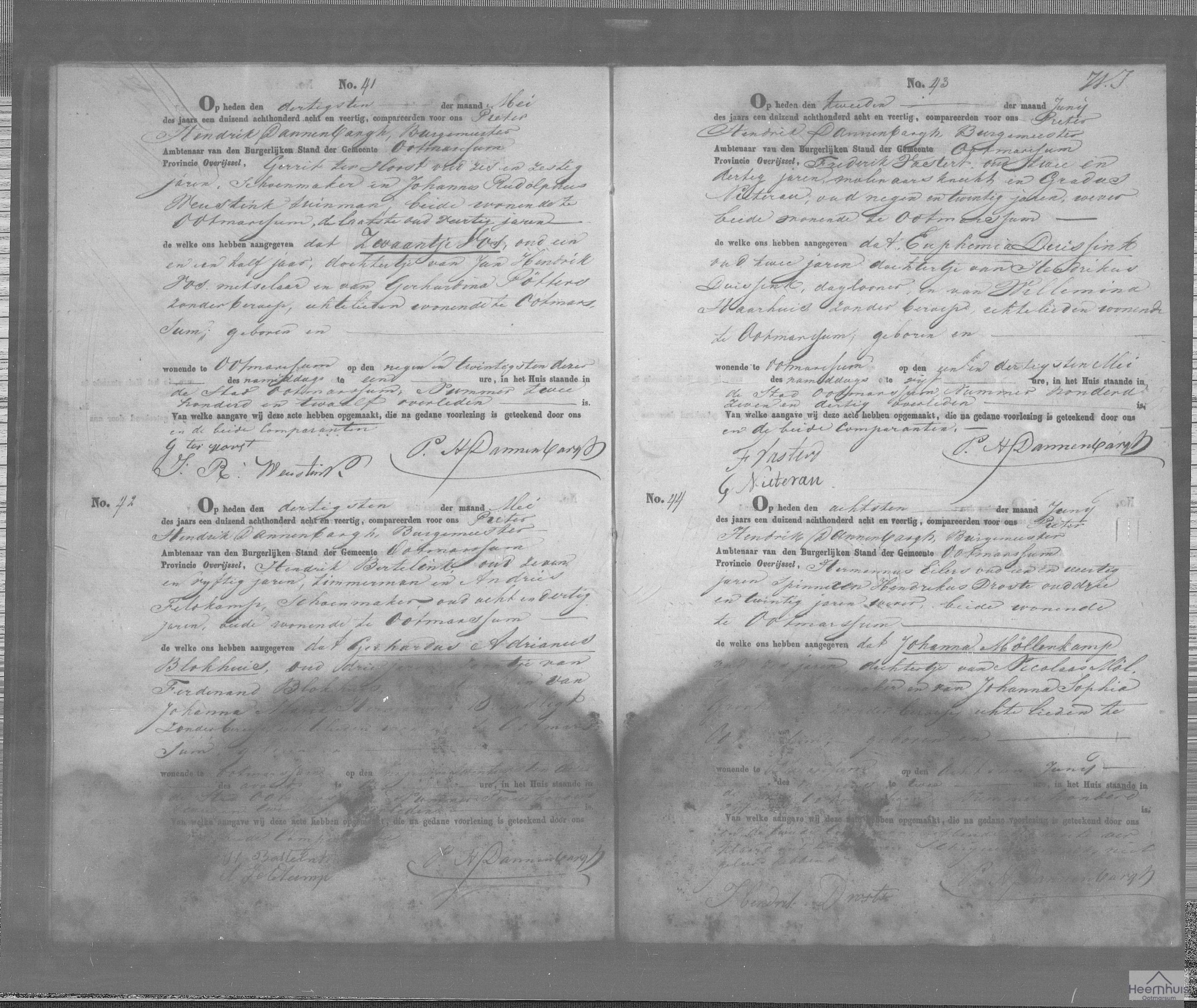 Overlijdensakte van Gerhardus Adrianus Blokhuis