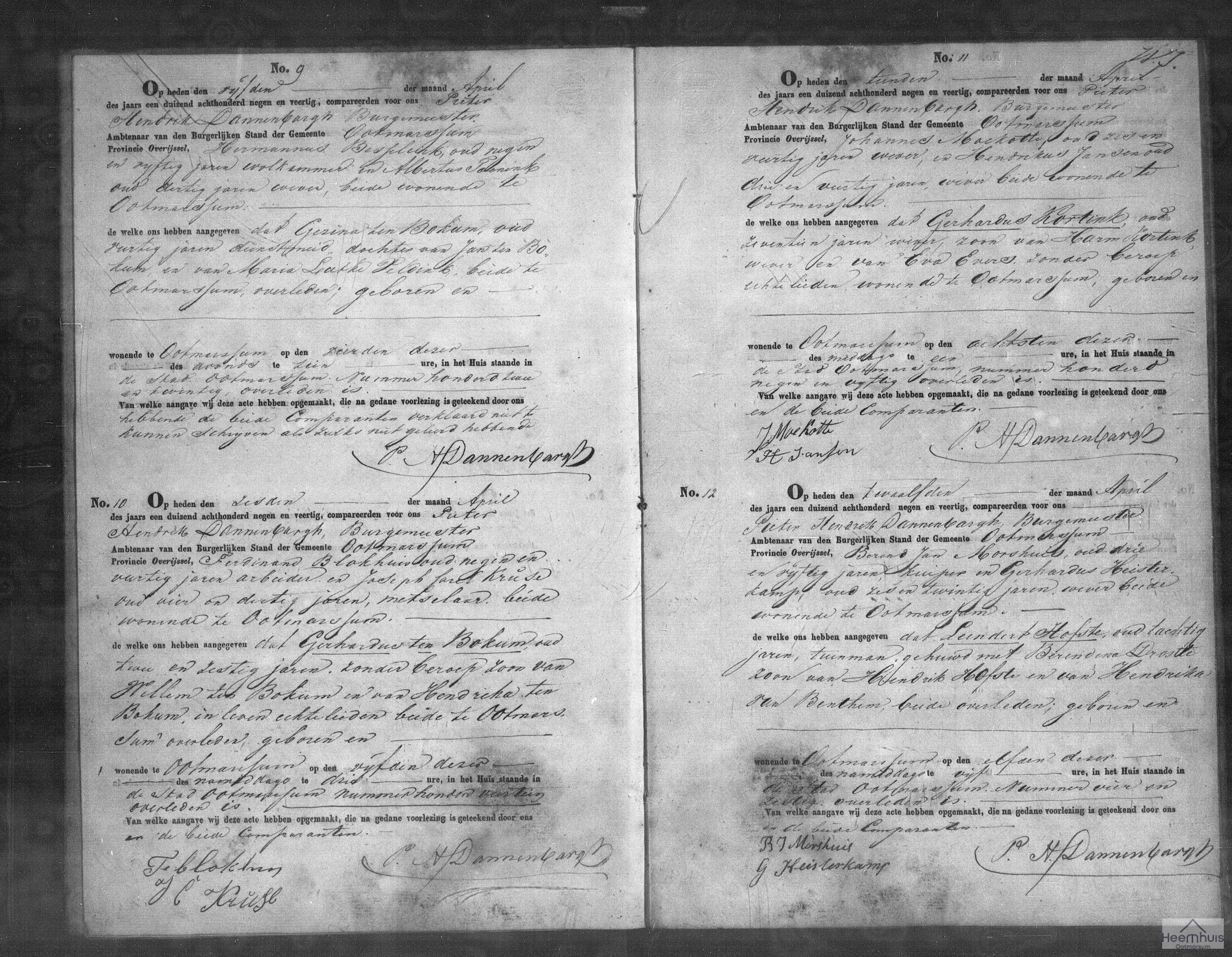 Overlijdensakte van Gerhardus ten Bokum