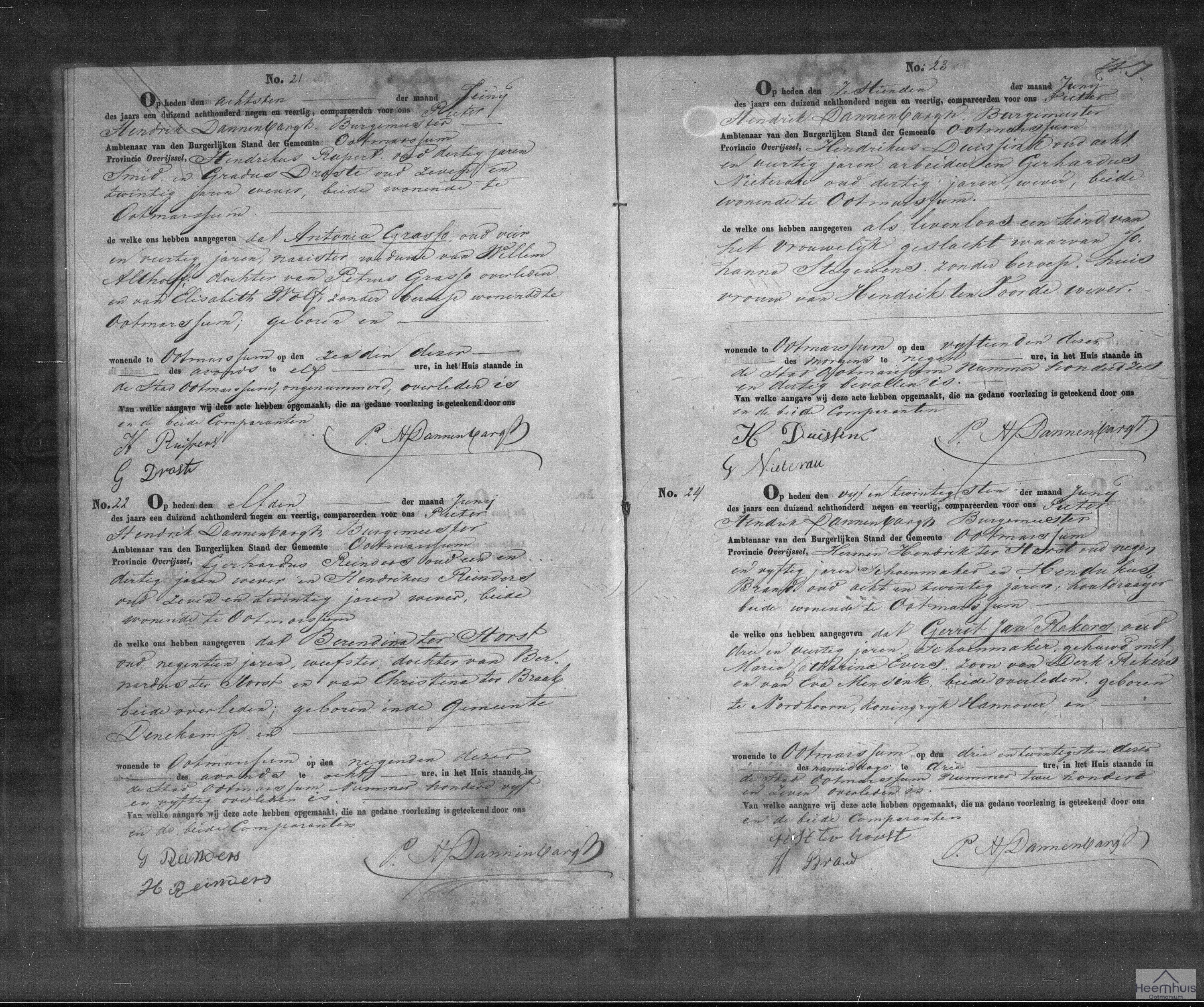 Overlijdensakte van Gerrit Jan Rekers