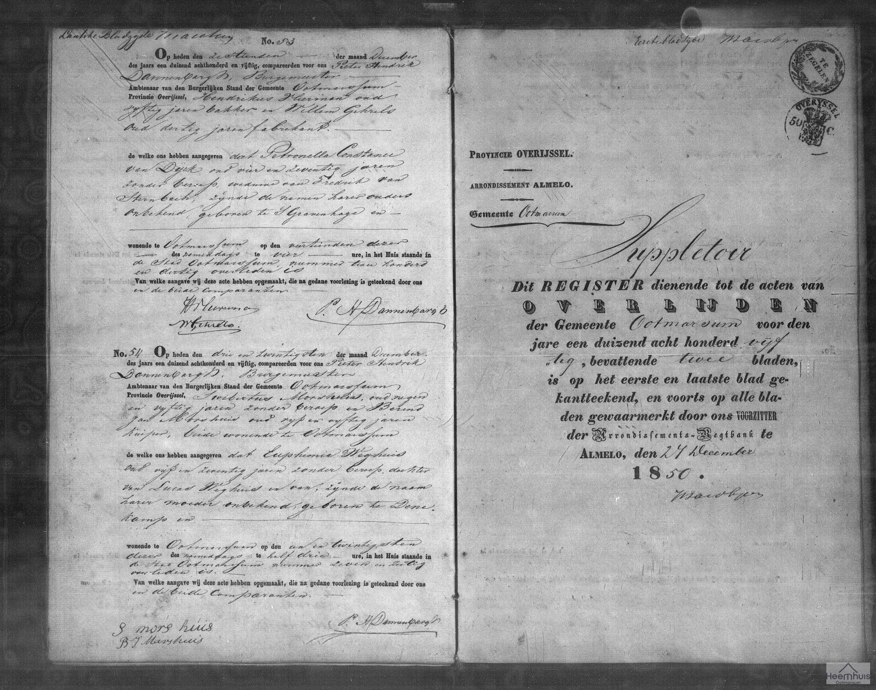 Overlijdensakte van Euphemia Weghuis