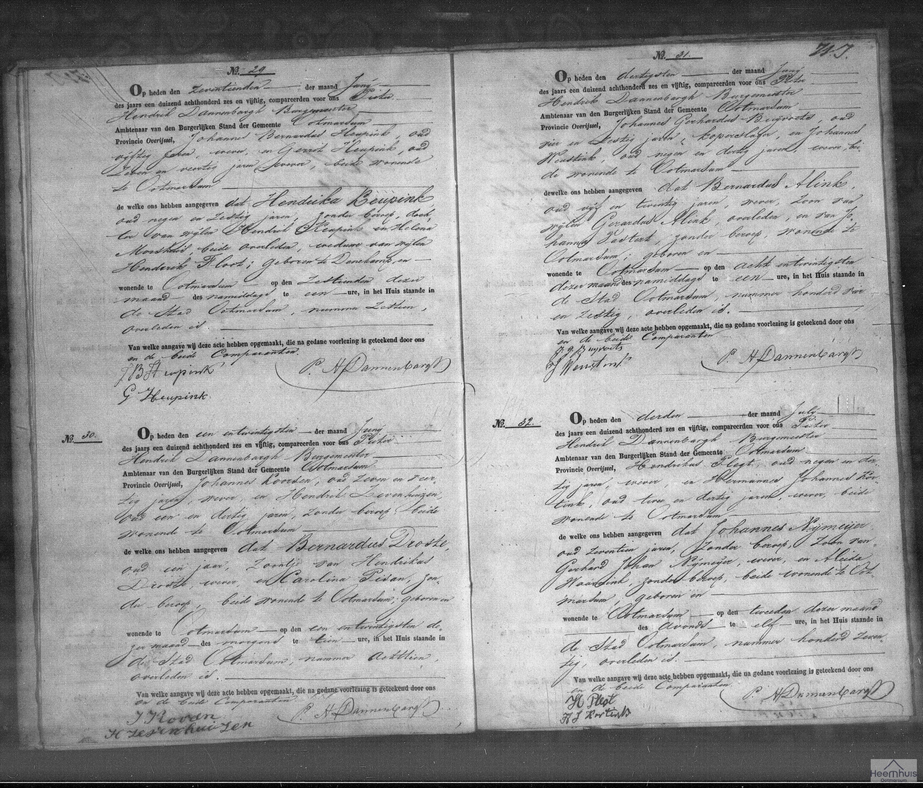 Overlijdensakte van Bernardus Droste