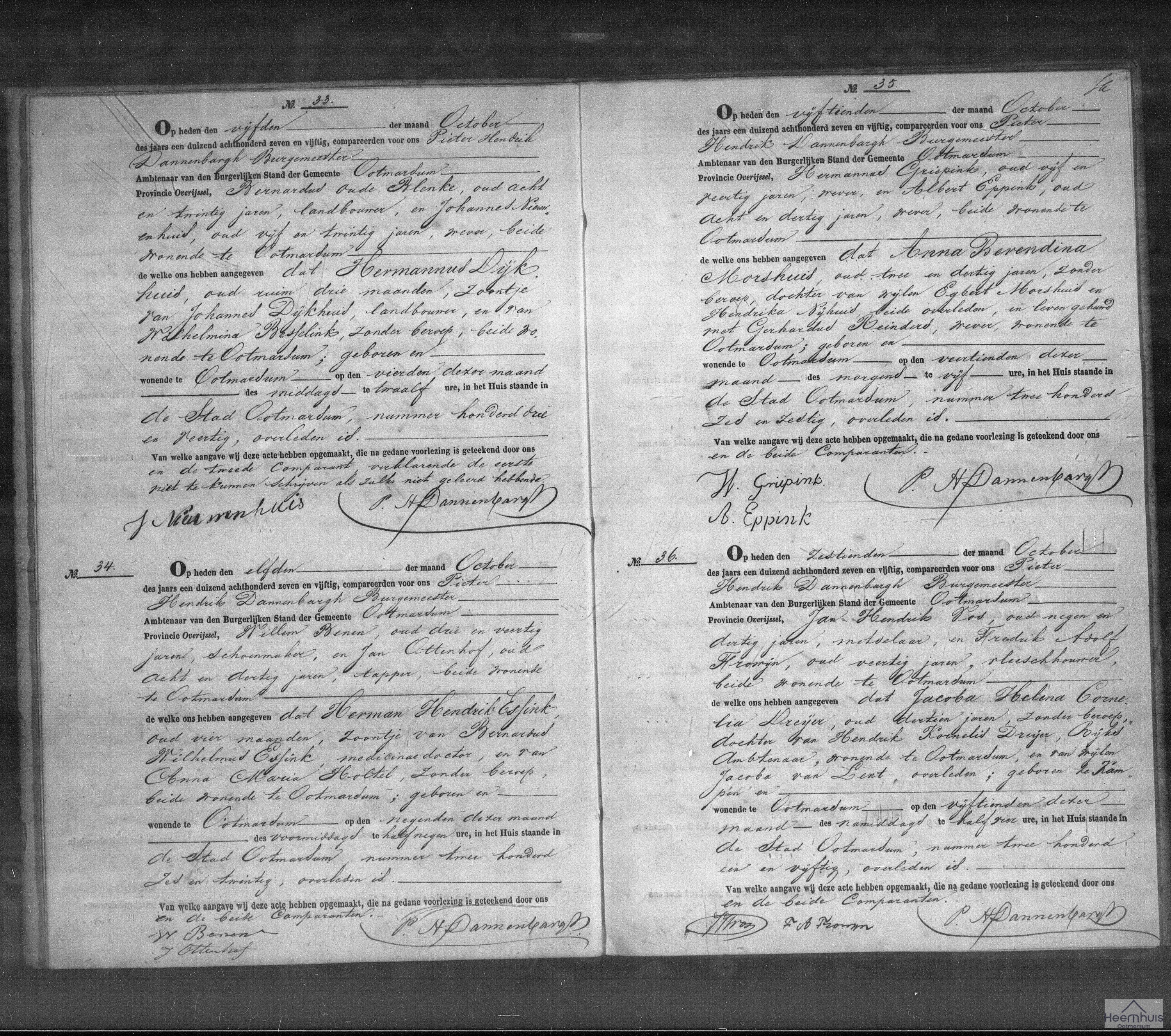 Overlijdensakte van Herman Hendrik Essink