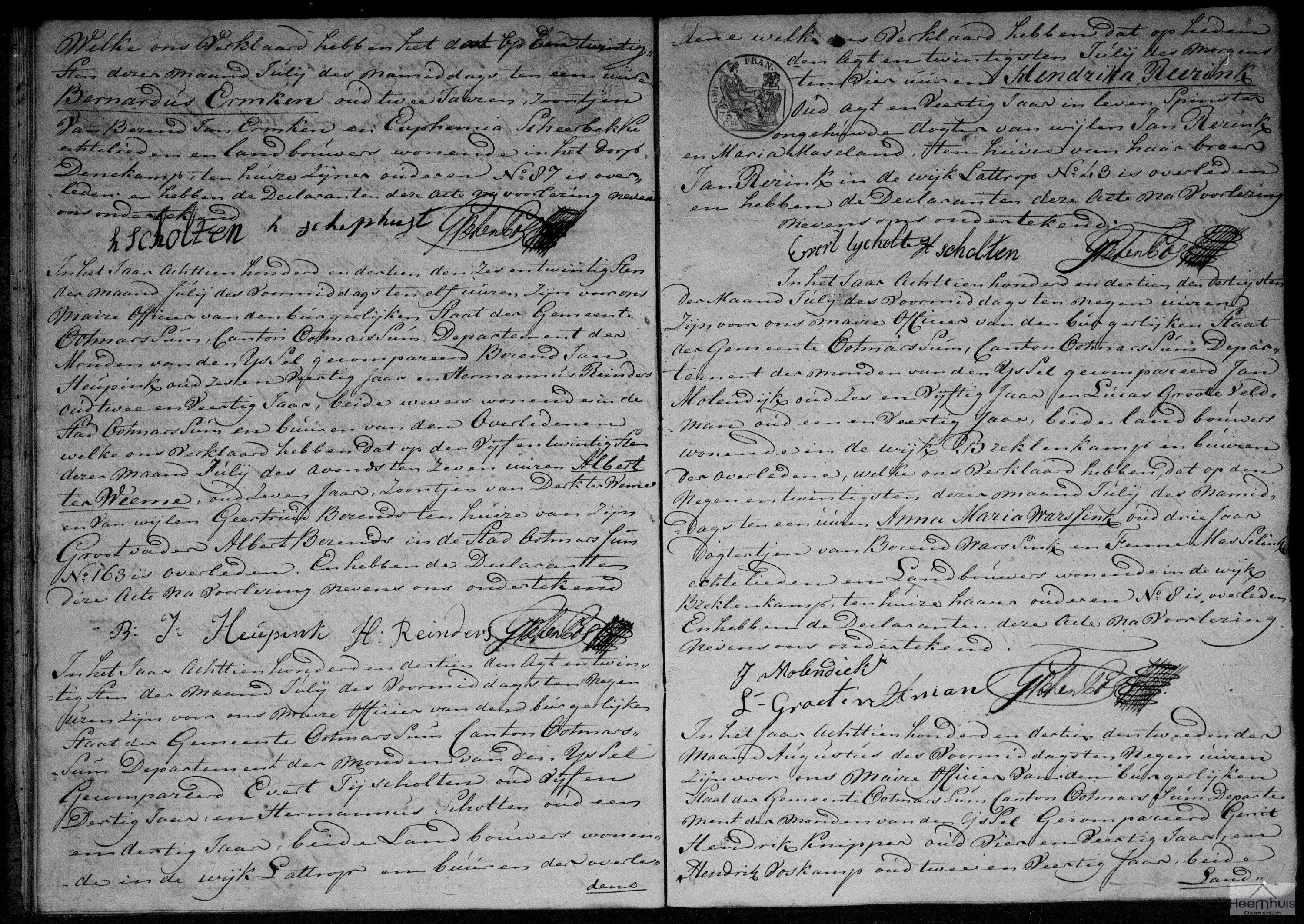 Overlijdensakte van Hendrika Reerink