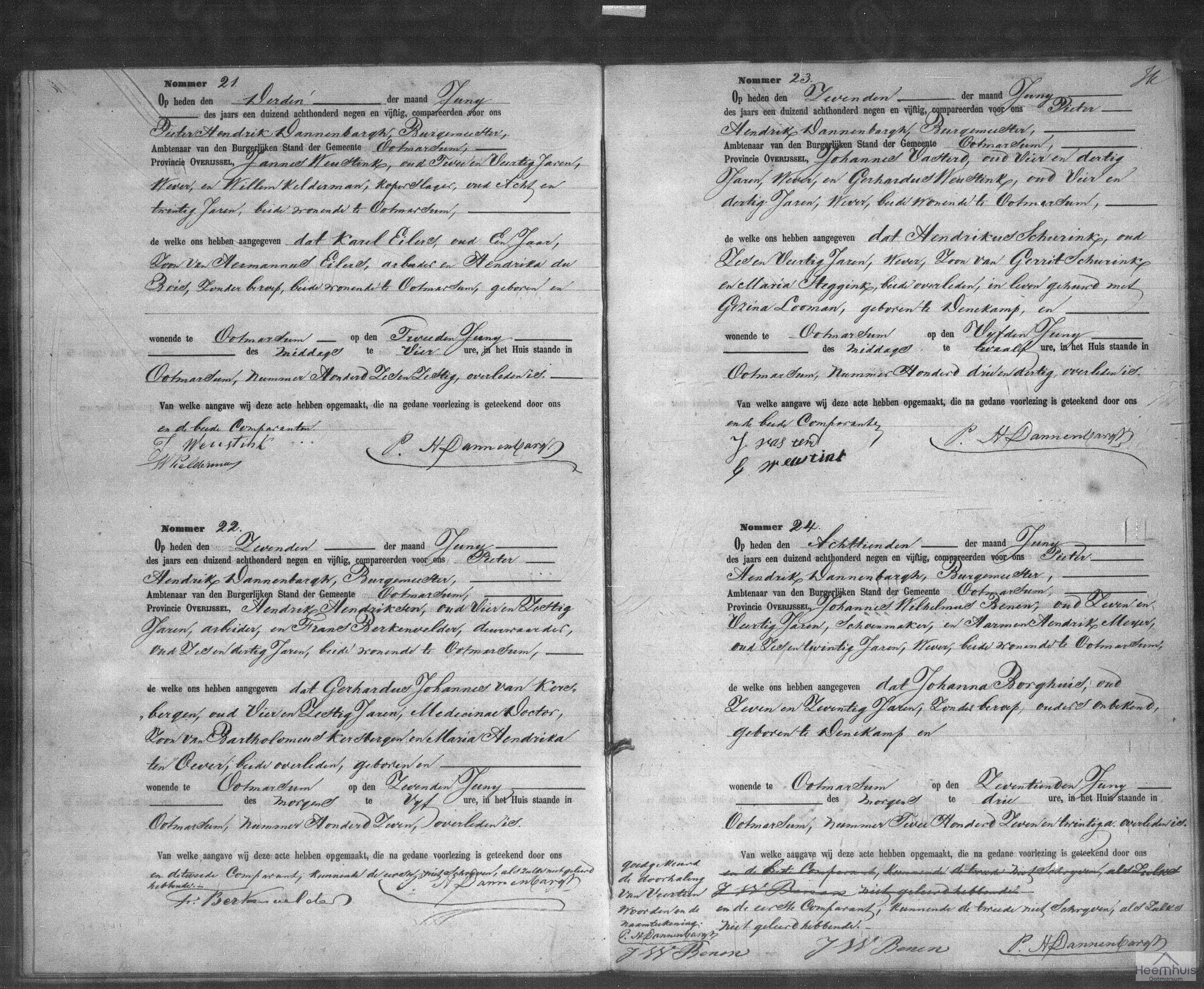 Overlijdensakte van Gerhardus Johannes van Kersbergen