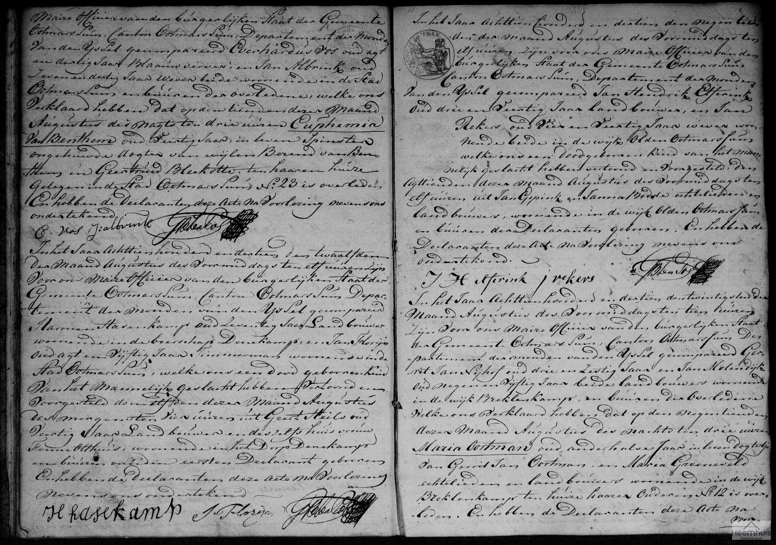 Overlijdensakte van Maria Oortman Overlijdensakte van Maria Oortman