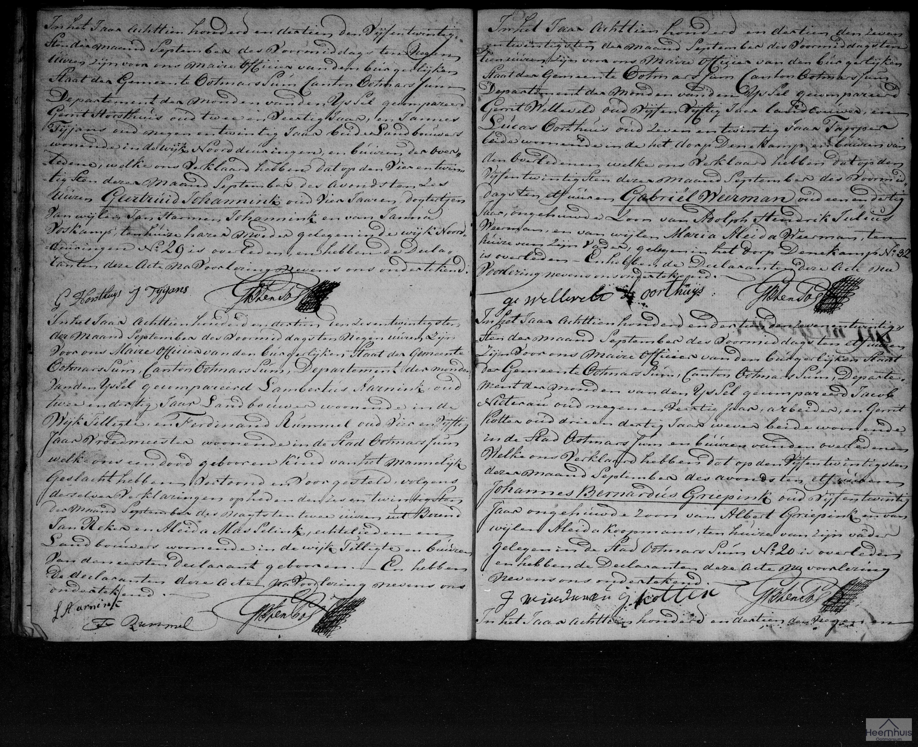 Overlijdensakte van Johannes Bernardus Griepink