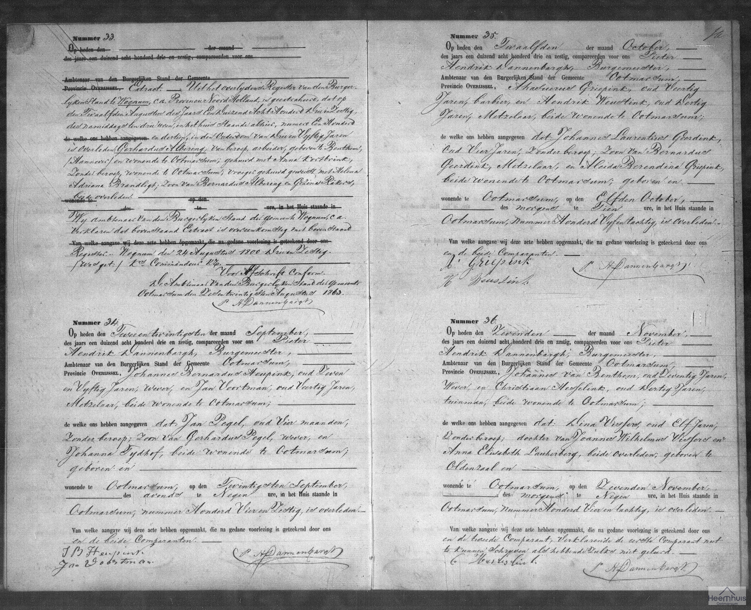 Overlijdensakte van Johannes Laurentius Geerdink