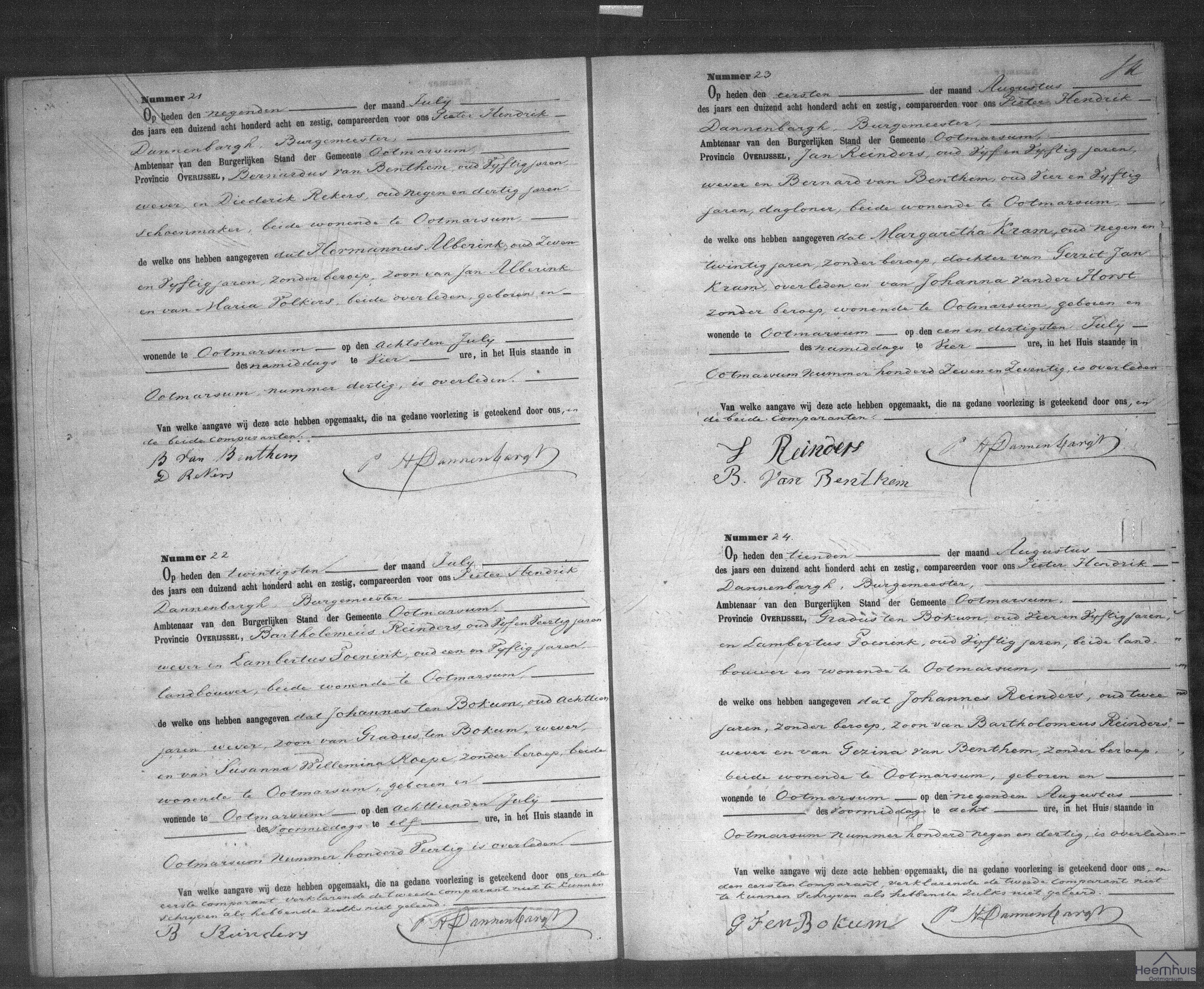 Overlijdensakte van Johannes ten Bokum