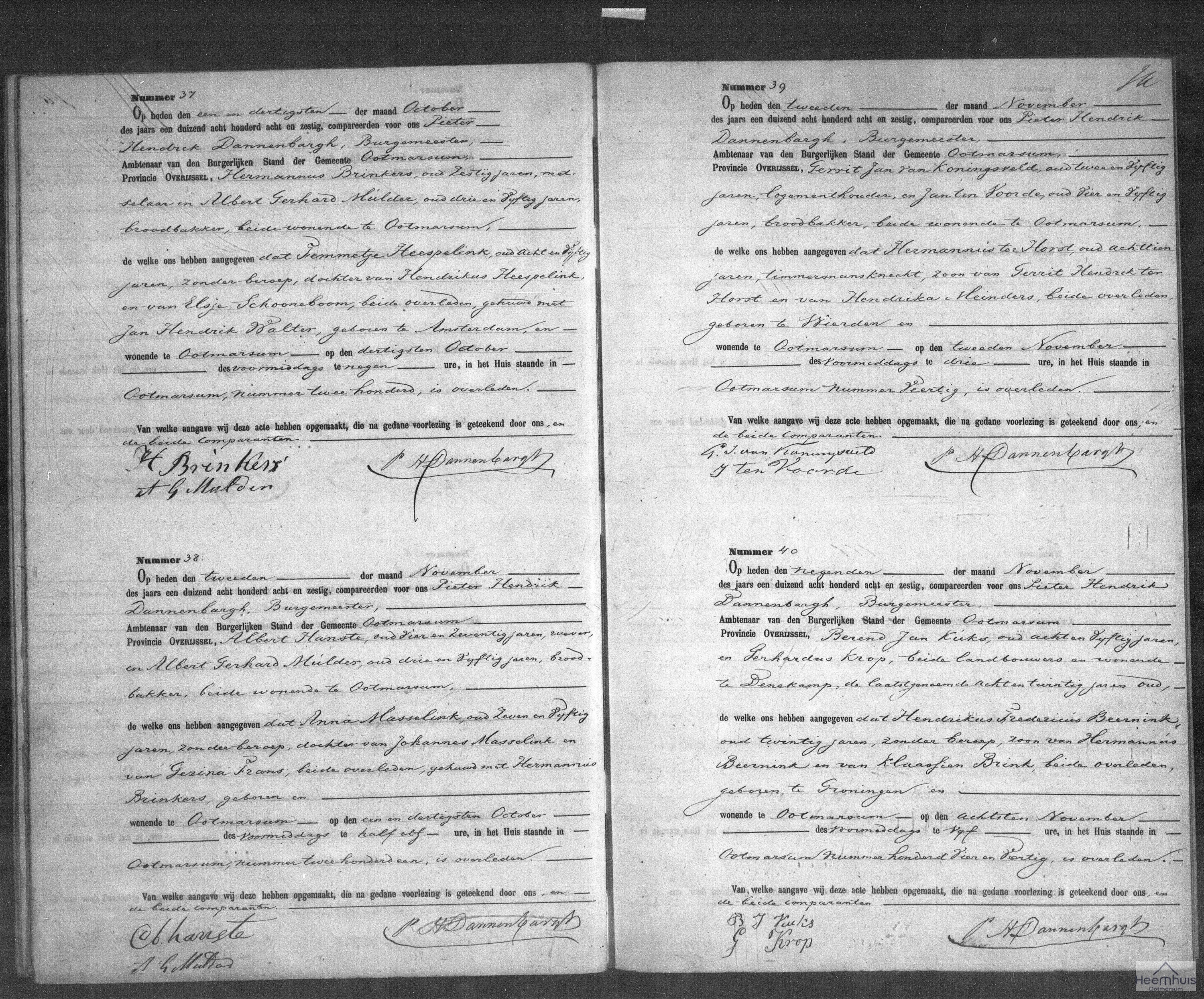 Overlijdensakte van Hermannus ter Horst