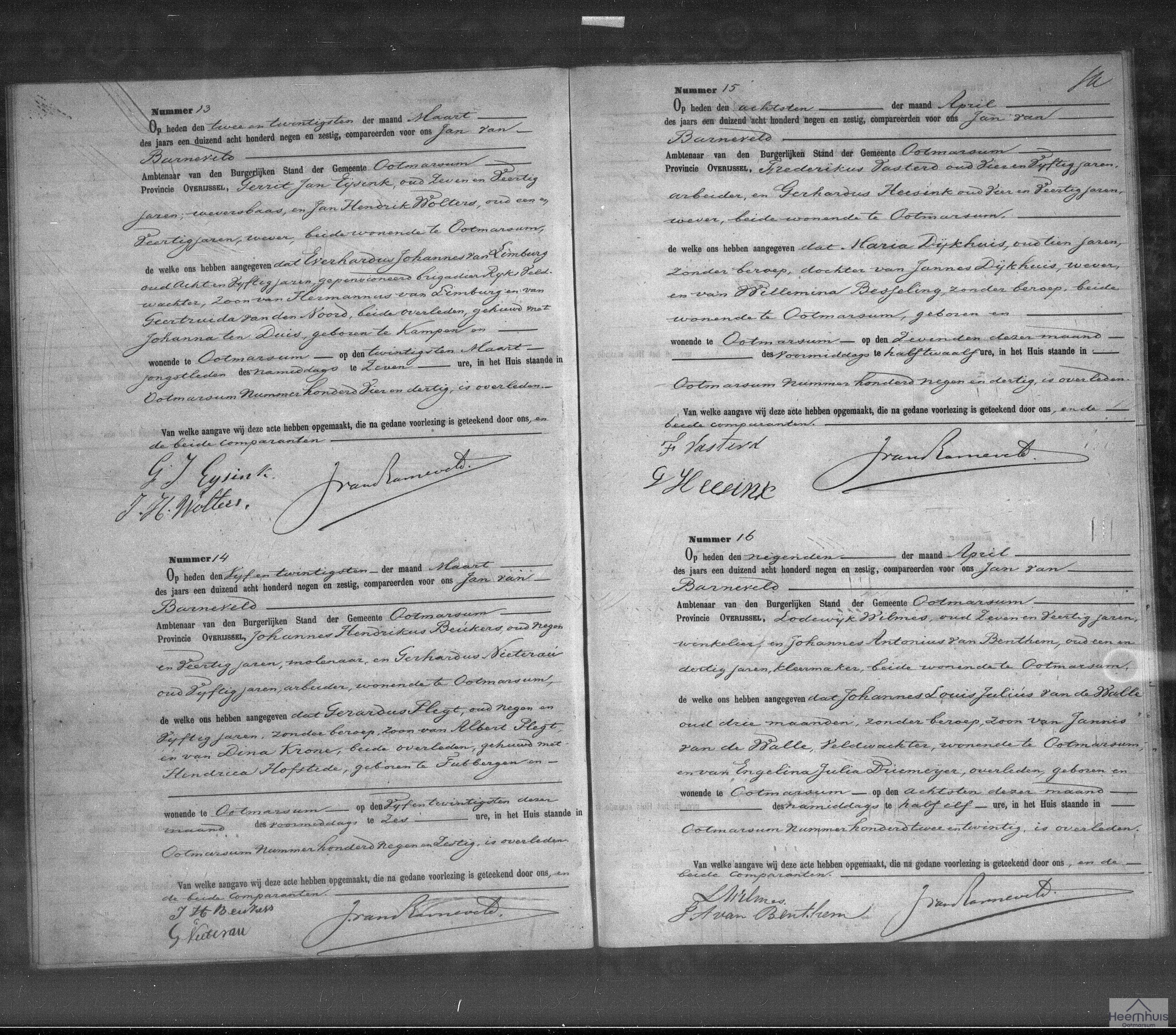 Overlijdensakte van Johannes Louis Julius van de Walle