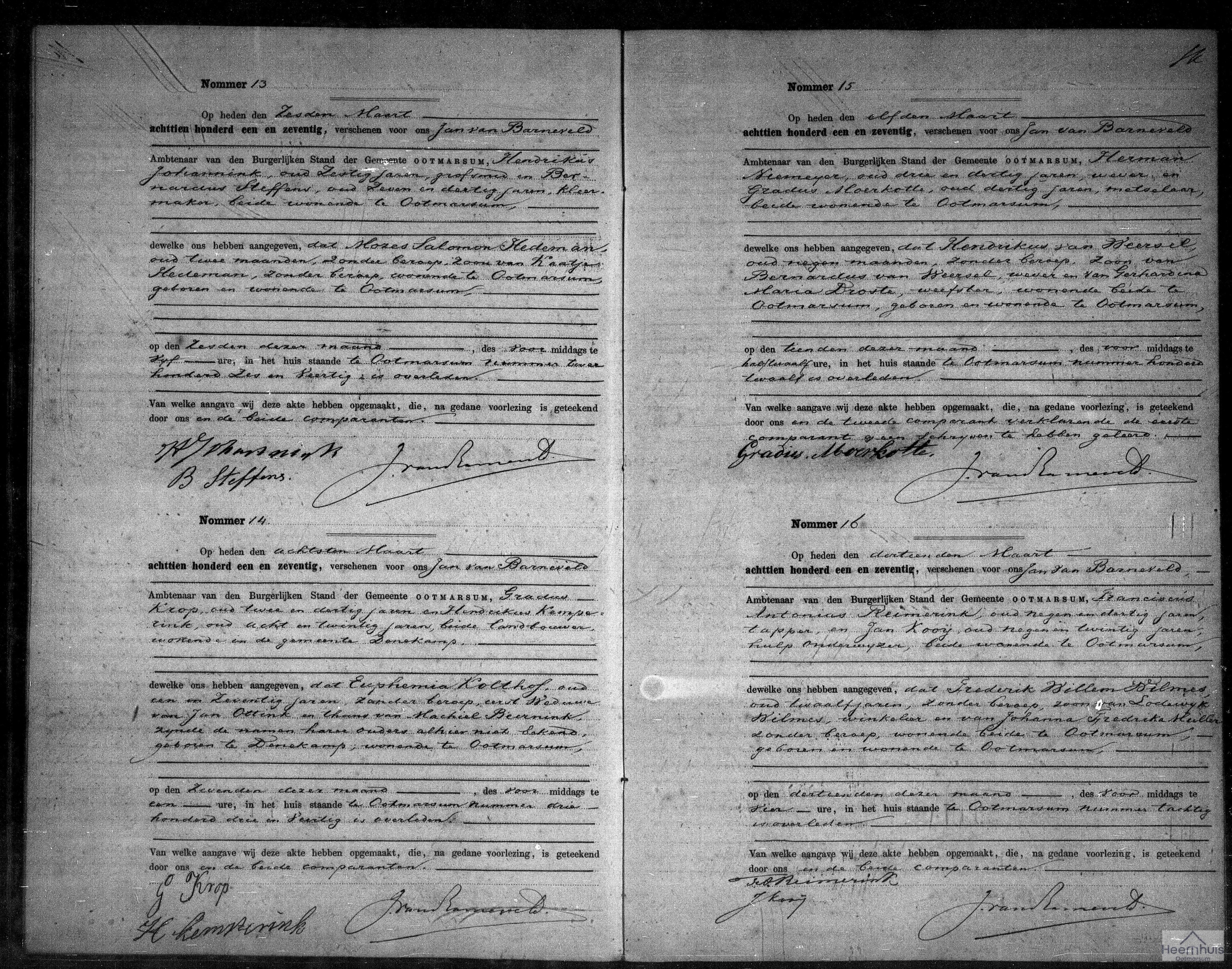 Overlijdensakte van Hendrikus van Weersel