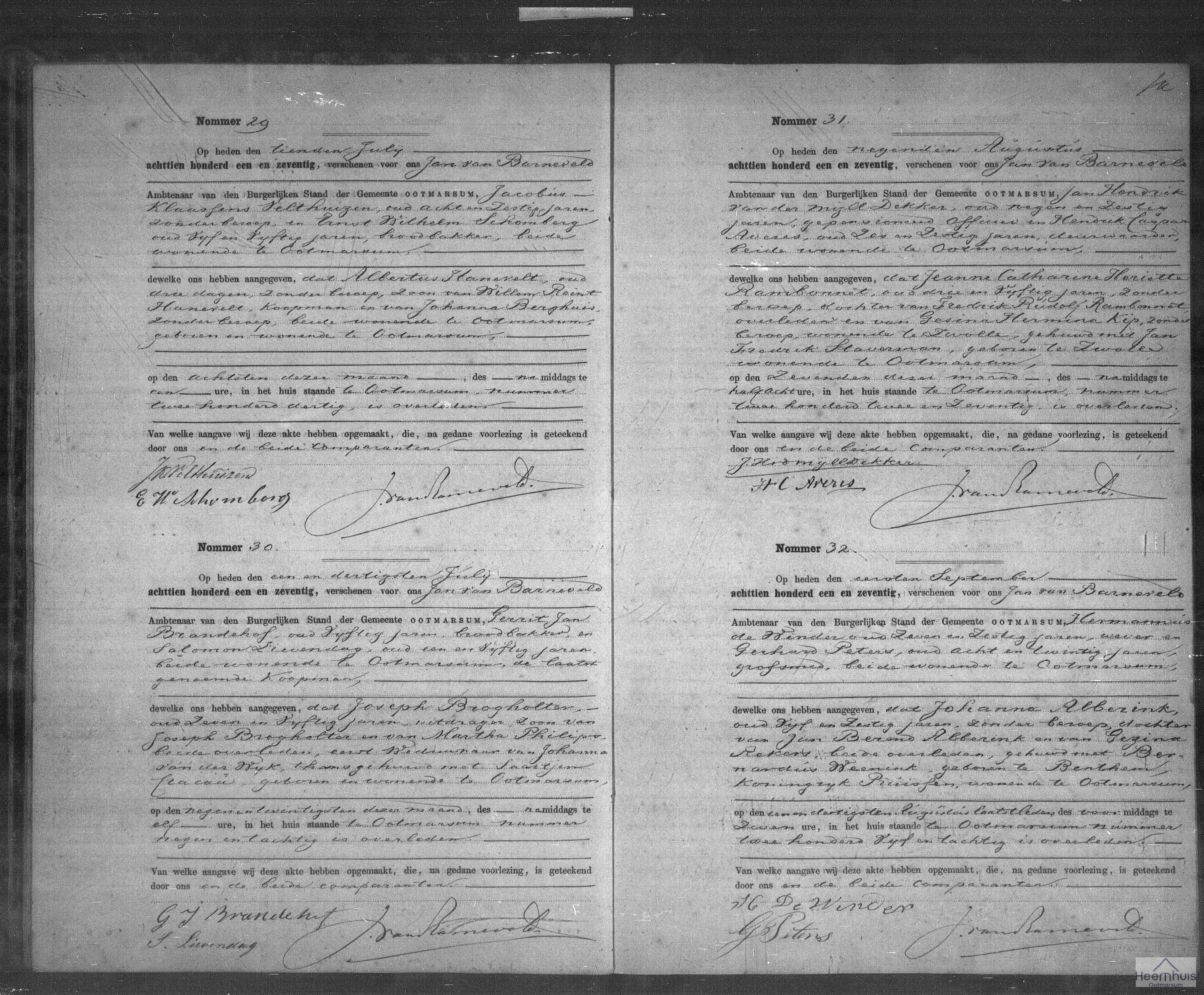 Overlijdensakte van Albertus Hanevelt