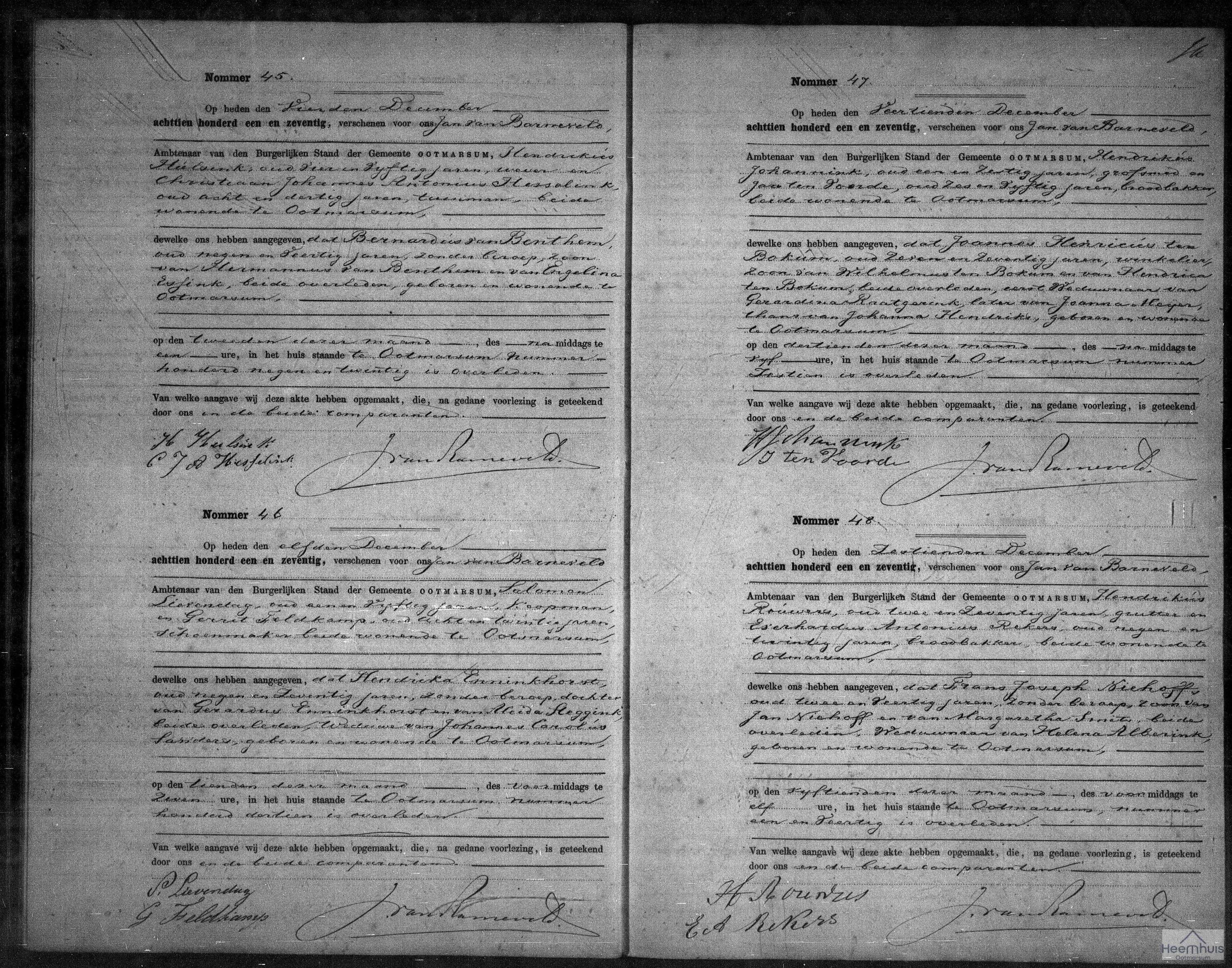 Overlijdensakte van Joannes Henricus ten Bokum