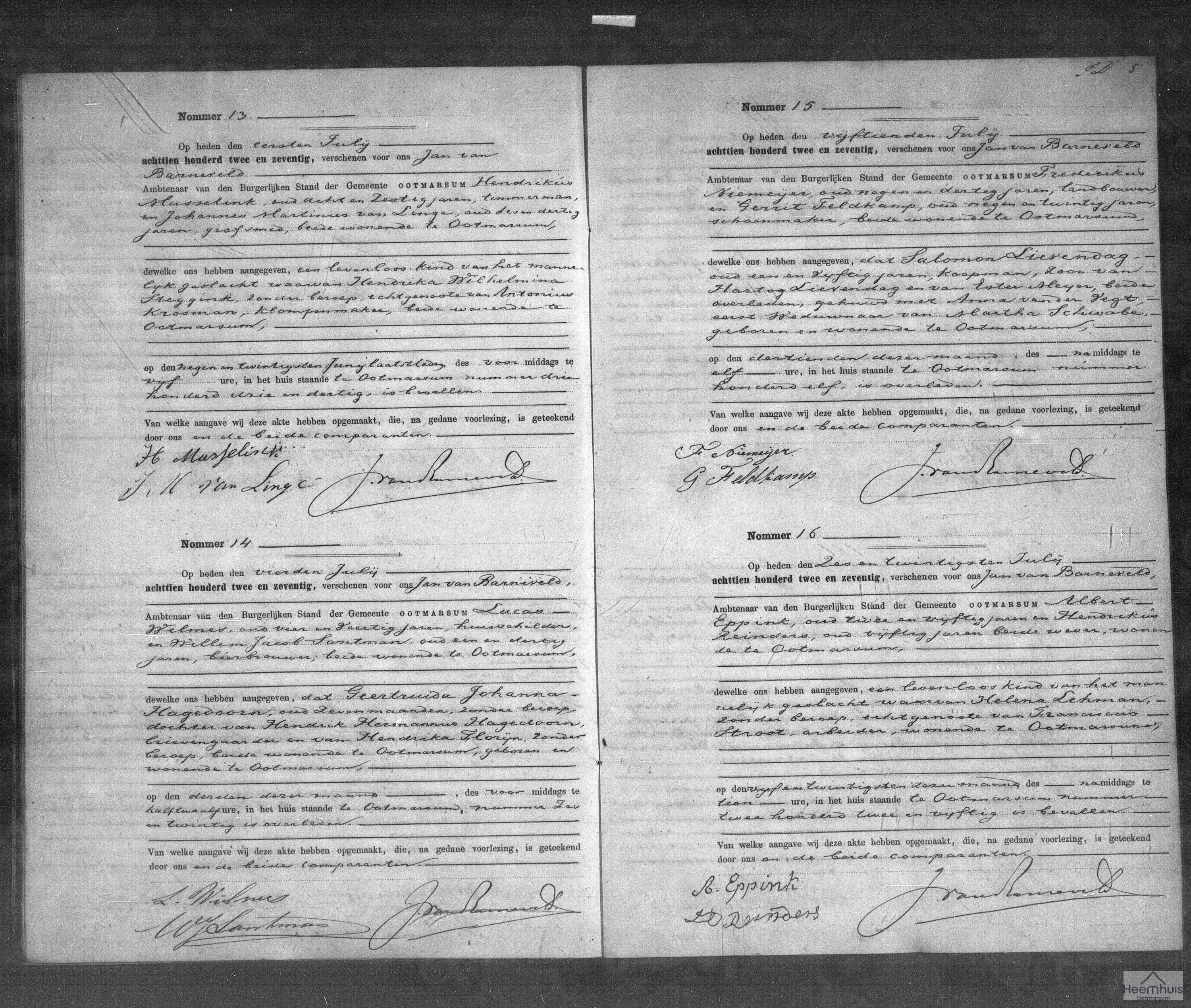 Overlijdensakte van levenloos geboren kind Stroot