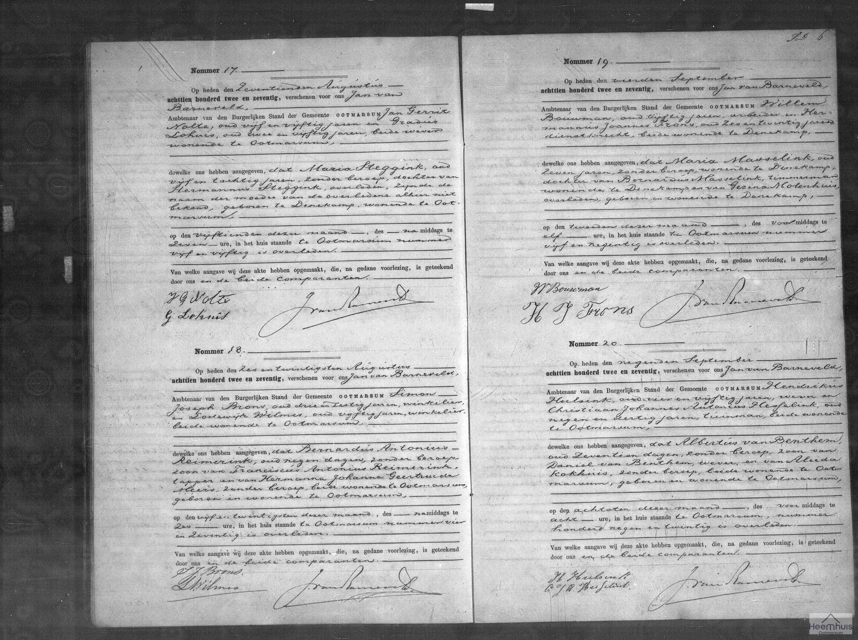 Overlijdensakte van Bernardus Antonius Reimerink