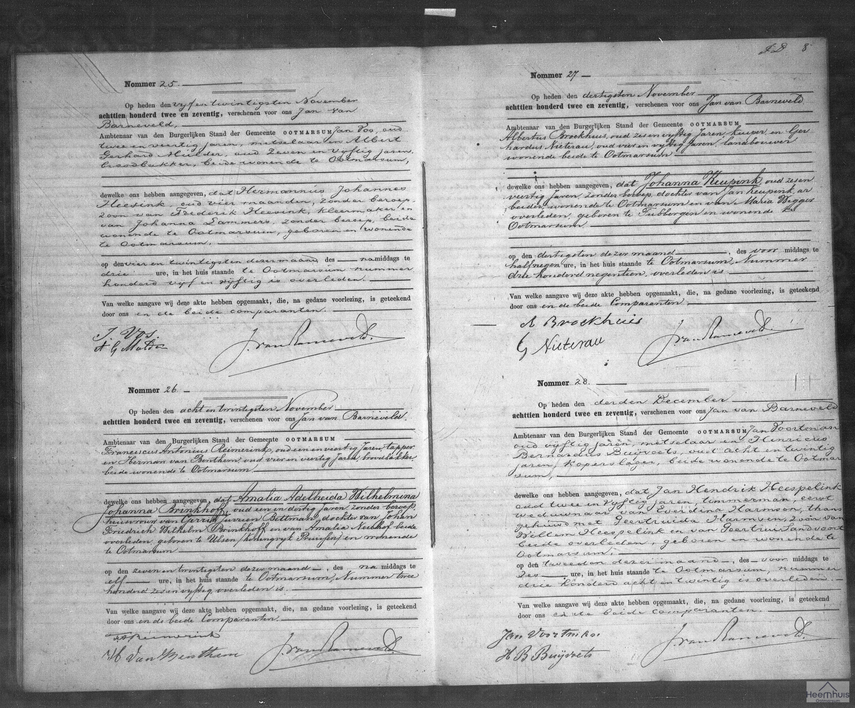 Overlijdensakte van Jan Hendrik Heespelink