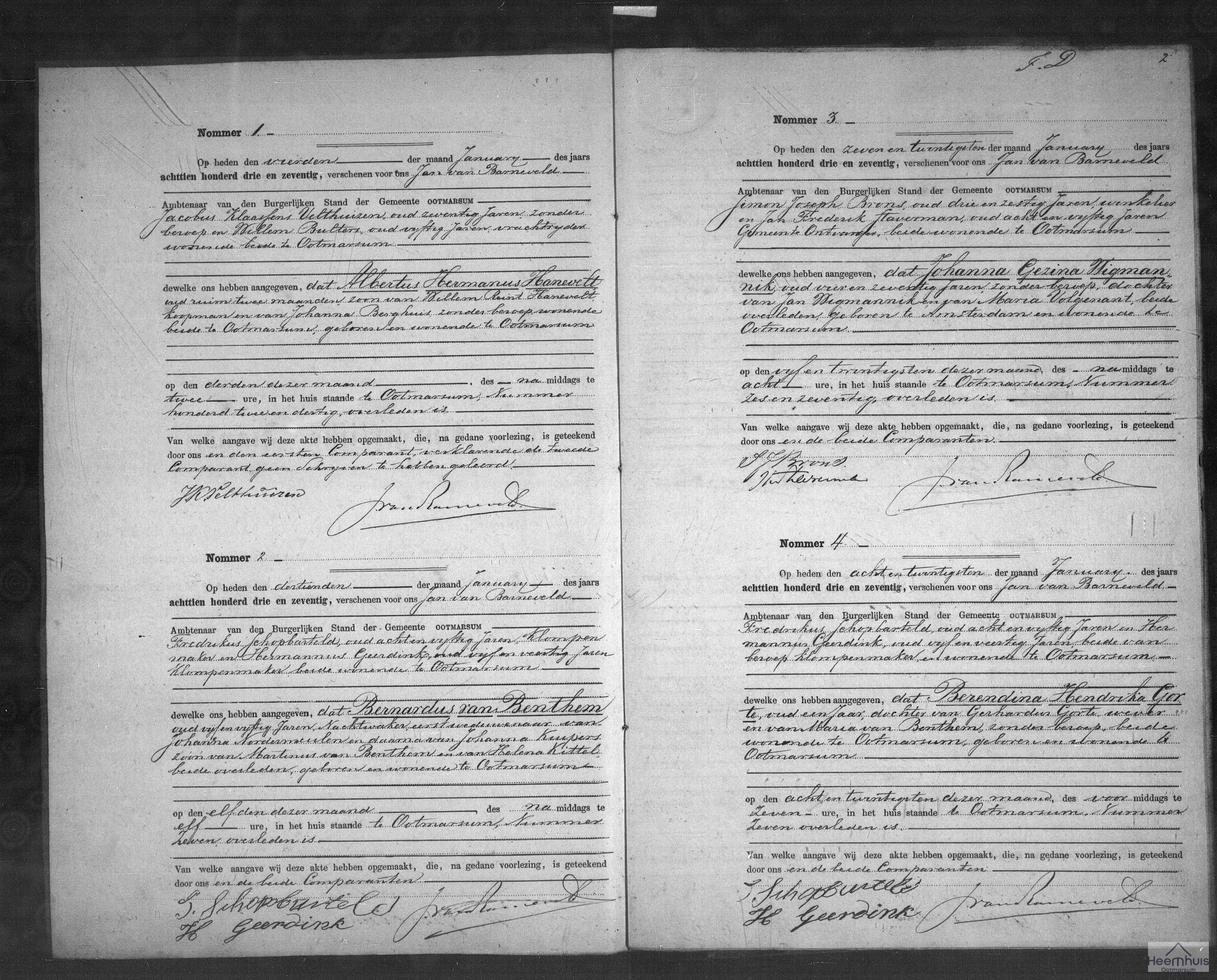 Overlijdensakte van Albertus Hermanus Hanevelt