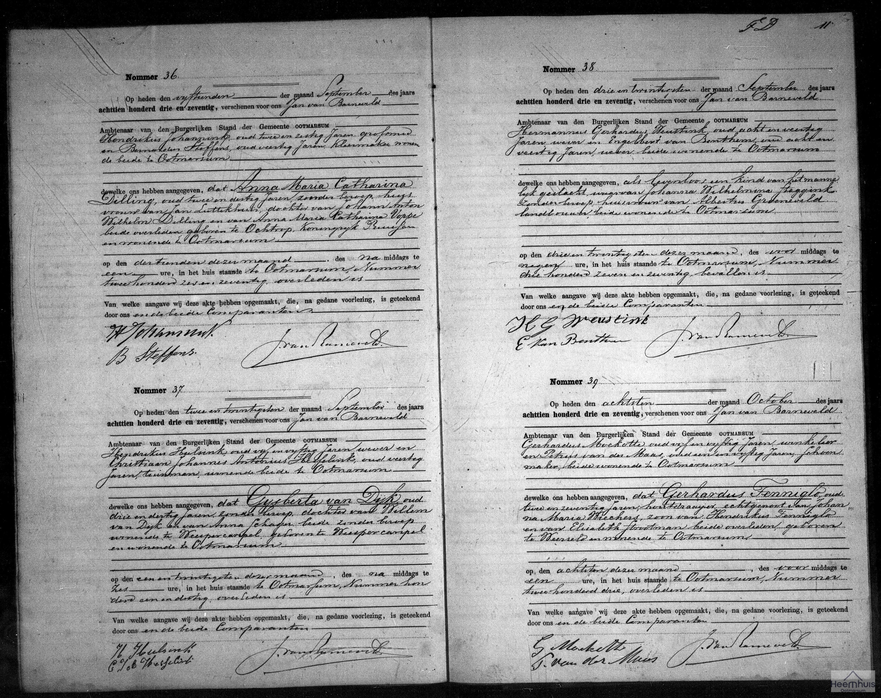 Overlijdensakte van levenloos geboren kind Groeneveld